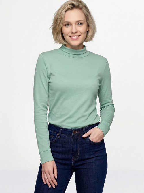 Sous-pull chaud col roulé maille interlock unie Femme Vert PULLY MV2