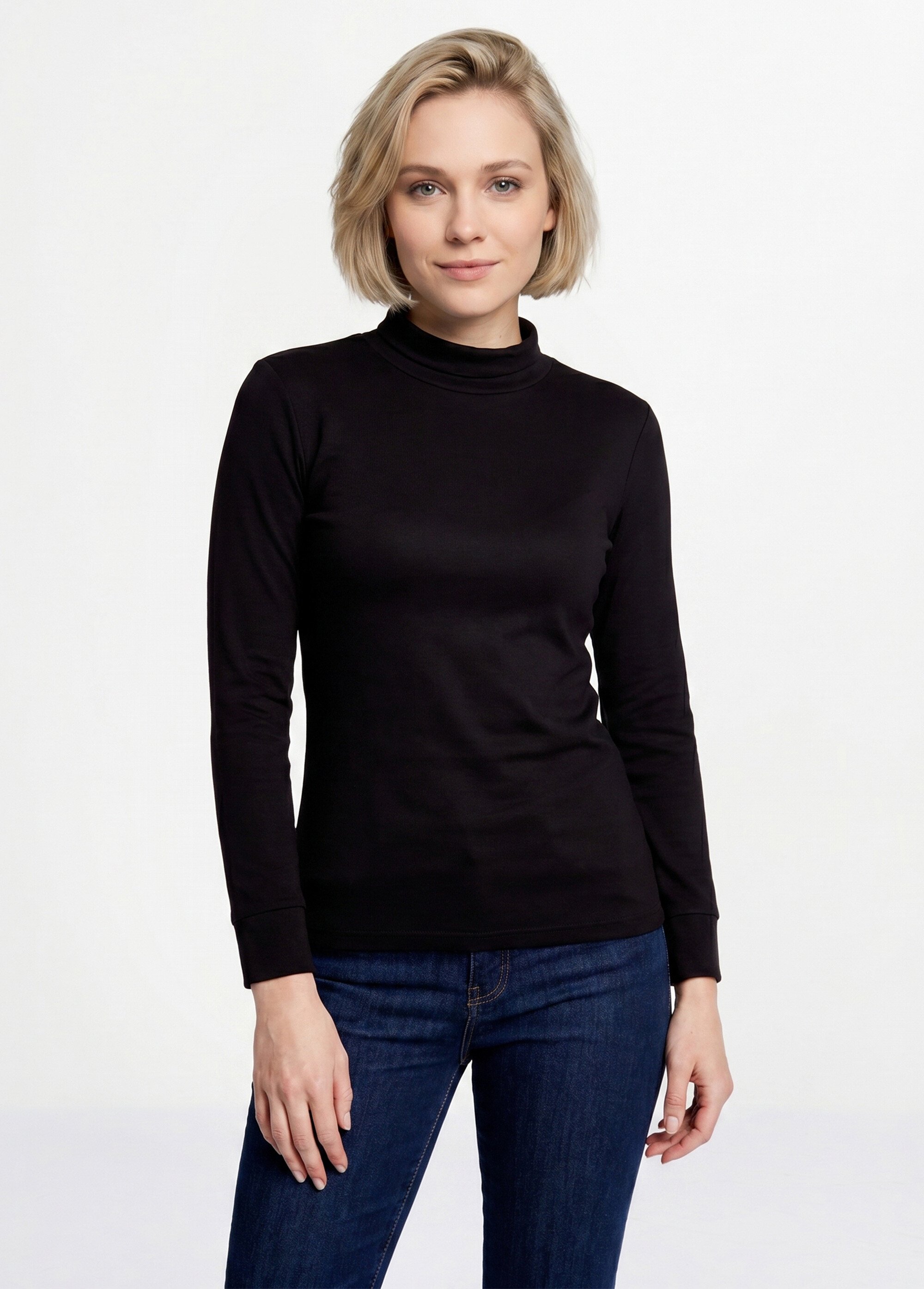 Sous-pull chaud col roulé maille interlock unie Femme Noir PULLY FA1