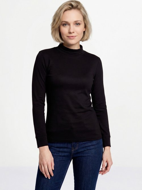 Sous-pull chaud col roulé maille interlock unie Femme Noir PULLY FA1