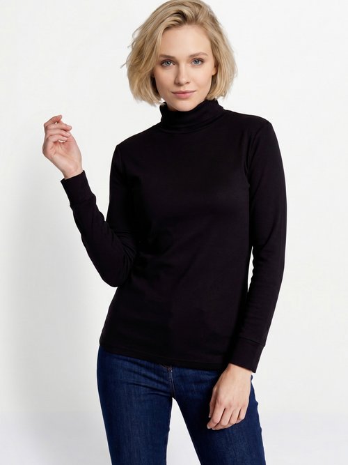 Sous-pull chaud col roulé maille interlock unie Femme Noir PULLY MV1
