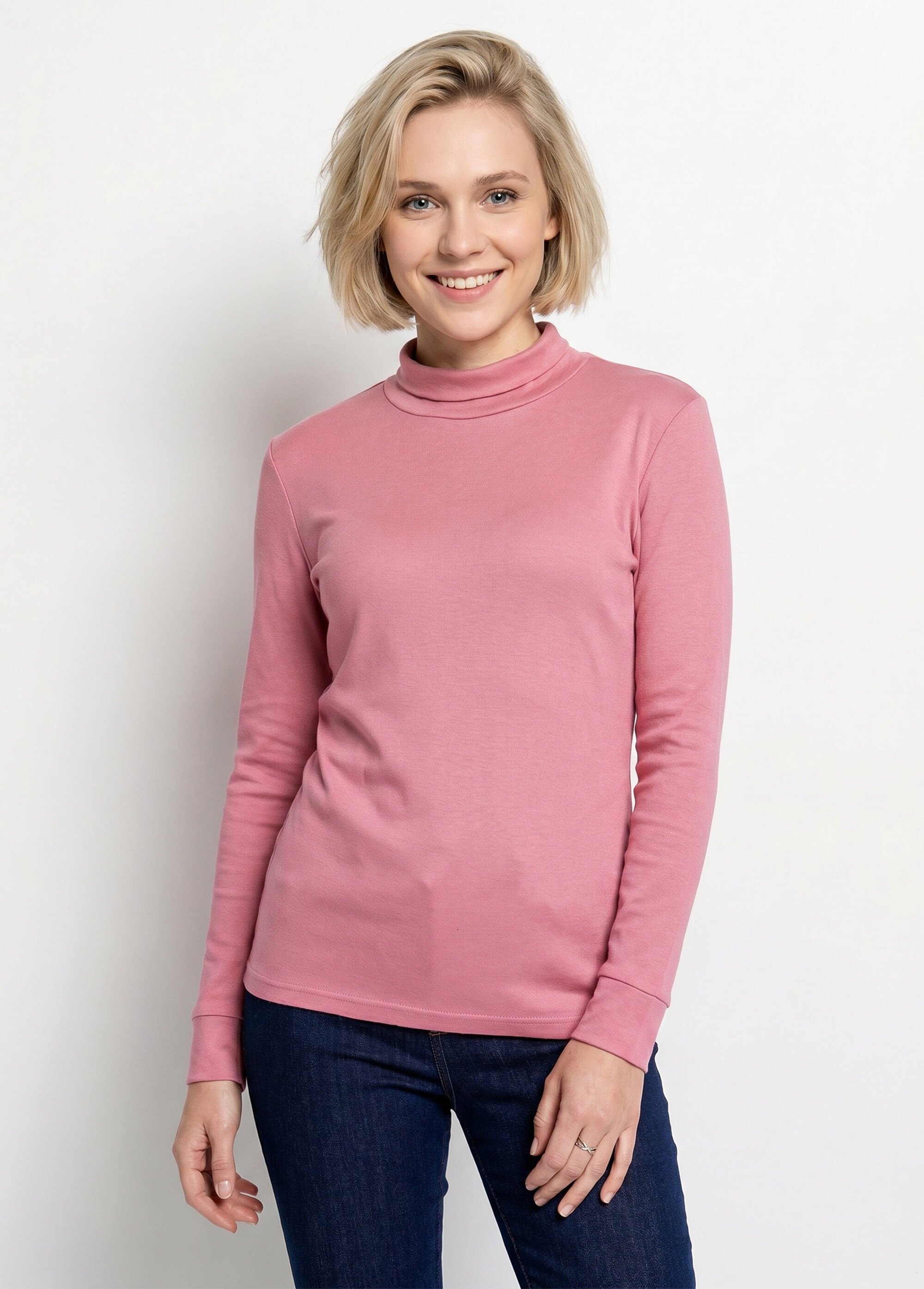 Sous-pull chaud col roulé maille interlock unie Femme Rose PULLY FA1