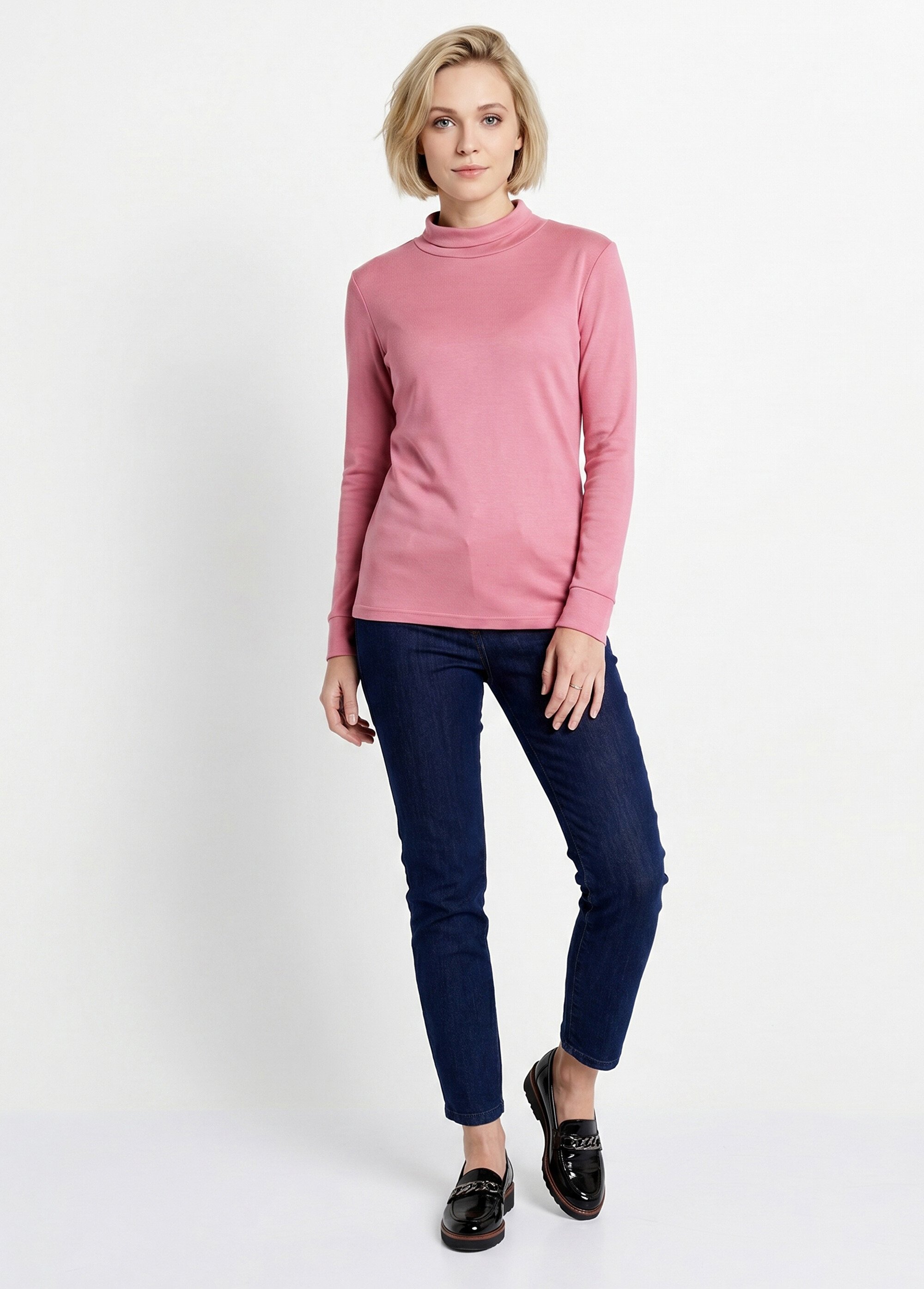 Sous-pull chaud col roulé maille interlock unie Femme Rose PULLY SI1