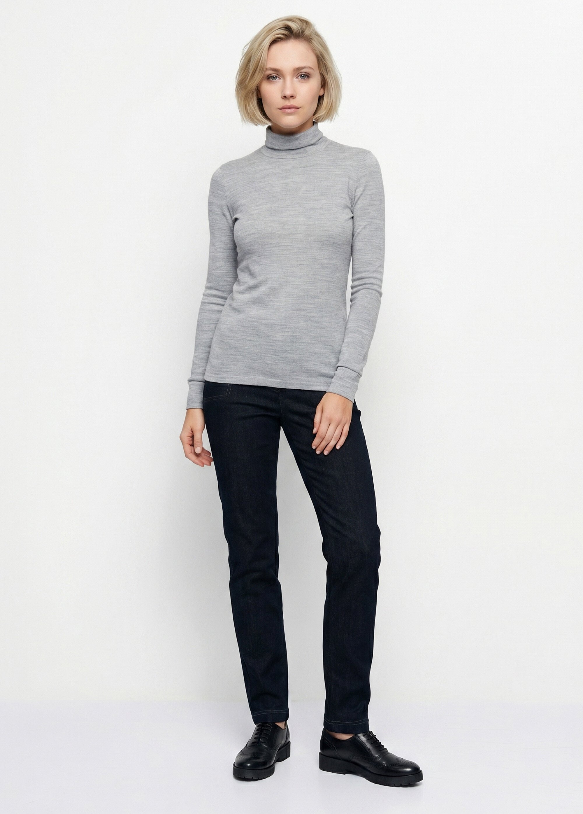 Sous-pull chaud col roulé maille interlock unie Femme Gris PULLY SI1
