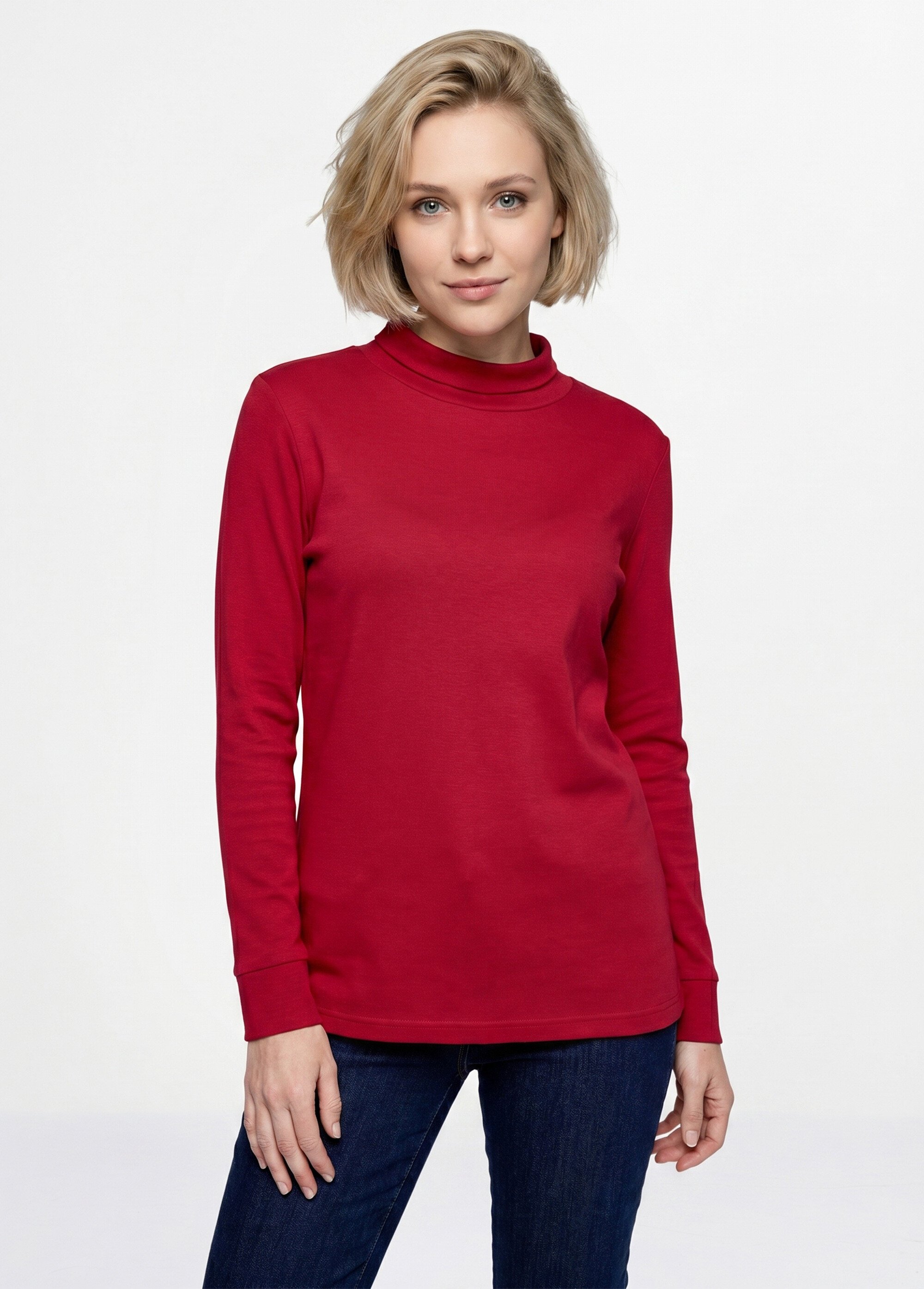 Sous-pull chaud col roulé maille interlock unie Femme Rouge PULLY FA1