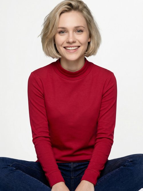 Sous-pull chaud col roulé maille interlock unie Femme Rouge PULLY MV1