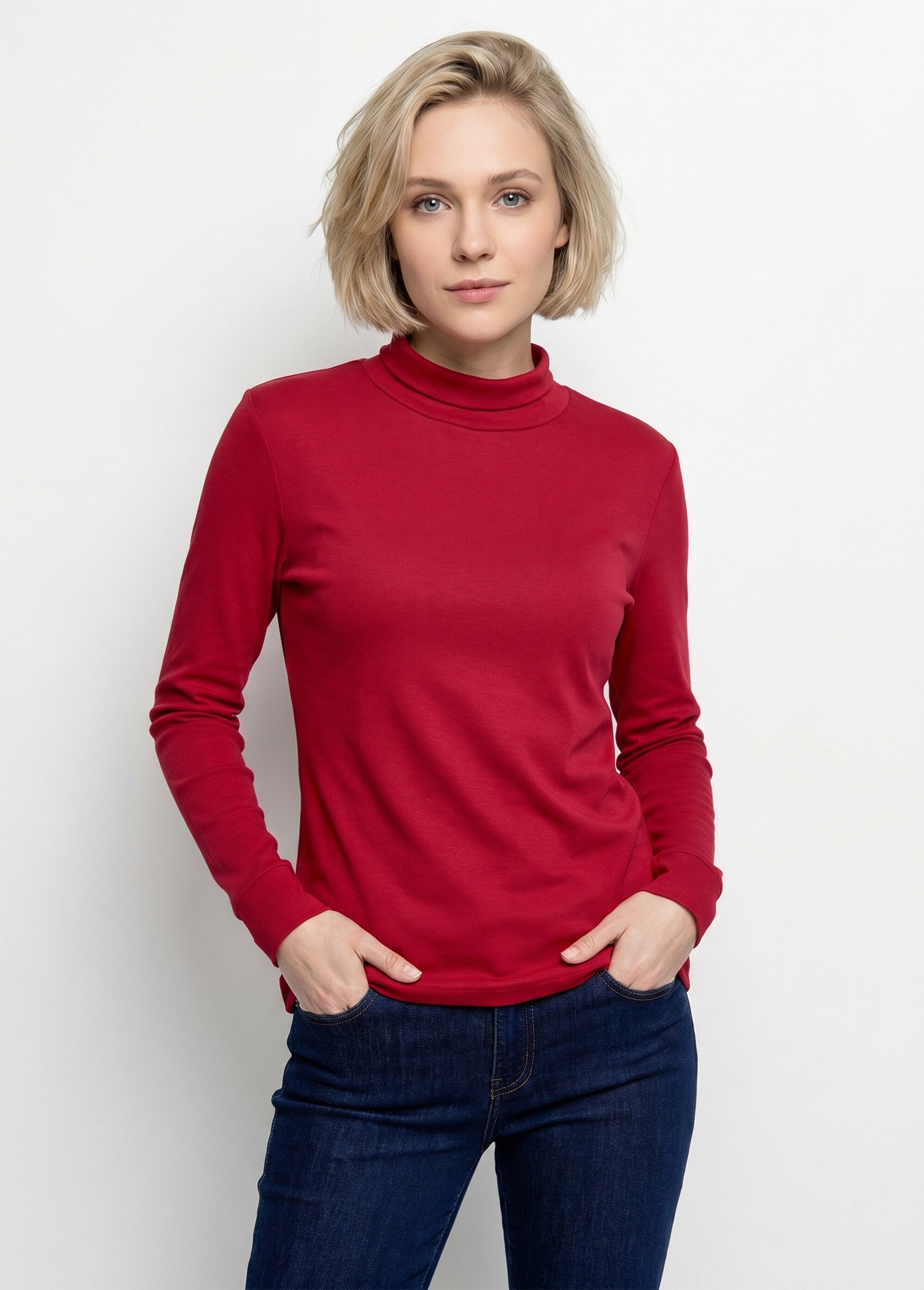 Sous-pull chaud col roulé maille interlock unie Femme Rouge PULLY MV2