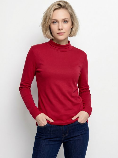Sous-pull chaud col roulé maille interlock unie Femme Rouge PULLY MV2