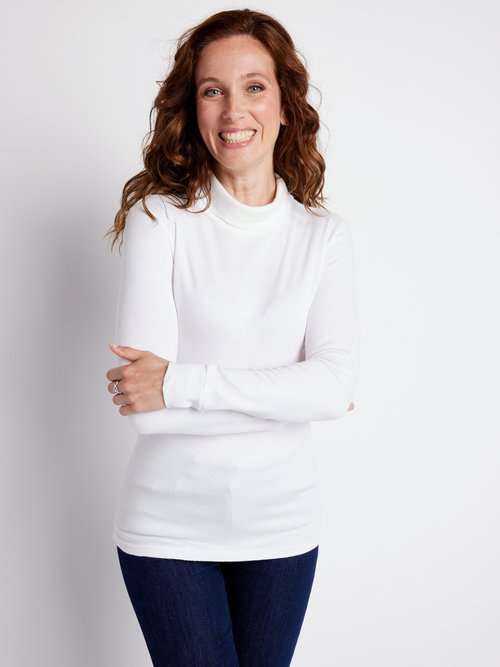 Sous-pull chaud col roulé maille interlock unie Femme Blanc PULLY FA2