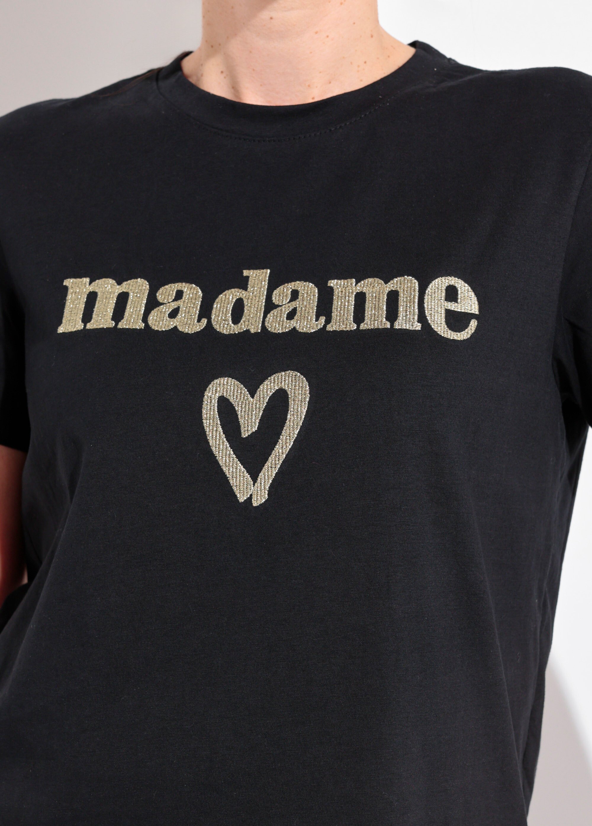 T-shirt col rond broderie métallisée Madame Femme Noir JB-TS0051 DE1