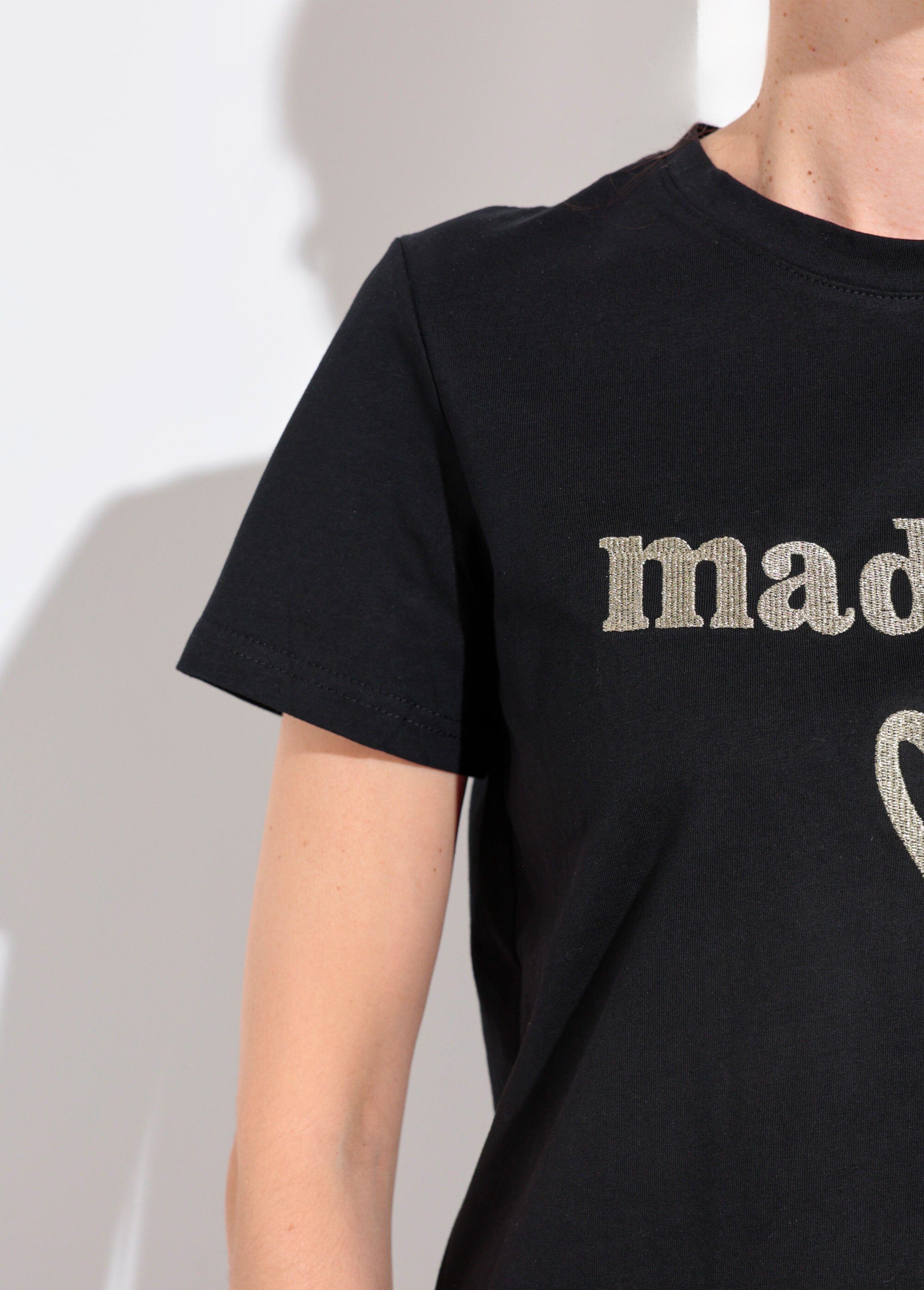 T-shirt col rond broderie métallisée Madame Femme Noir JB-TS0051 DE2
