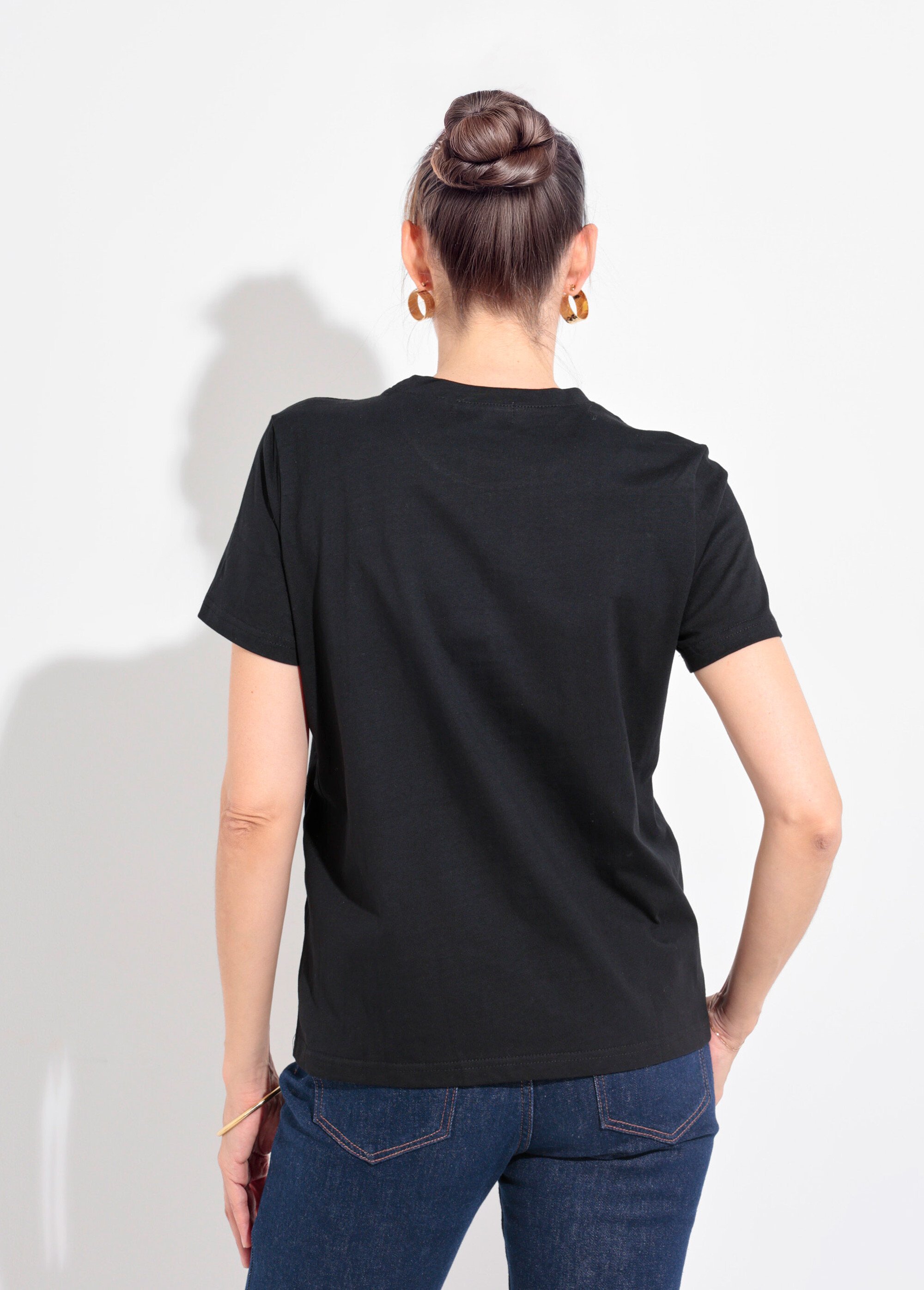 T-shirt col rond broderie métallisée Madame Femme Noir JB-TS0051 DO1