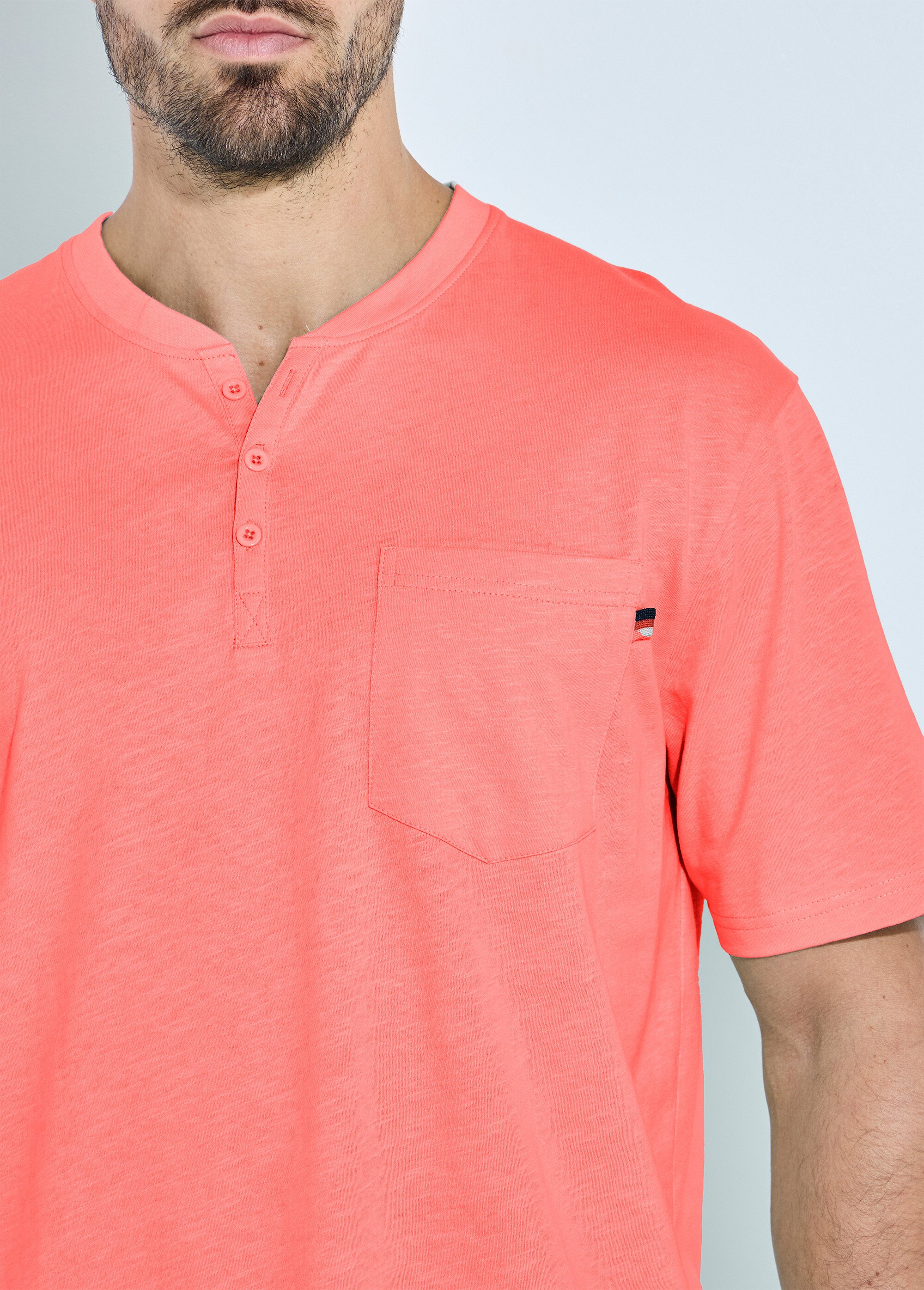 T-shirt col tunisien manches courtes jersey uni Homme Rouge FARGO DE1