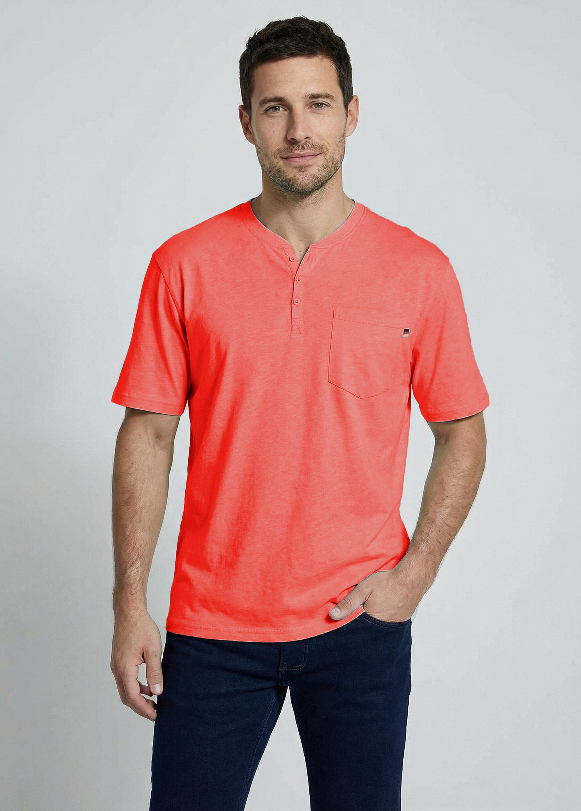 T-shirt col tunisien manches courtes jersey uni Homme Rouge FARGO FA1