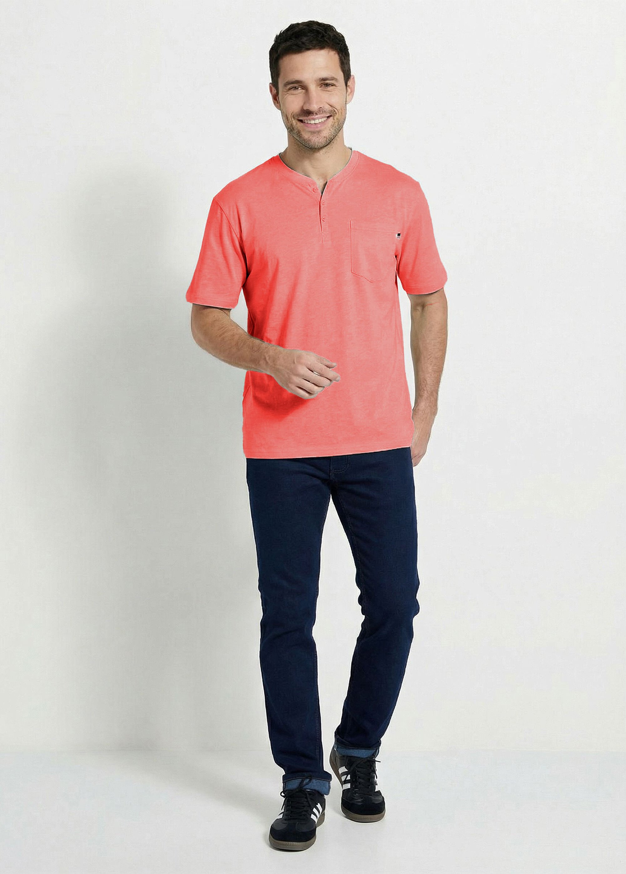 T-shirt col tunisien manches courtes jersey uni Homme Rouge FARGO SF1