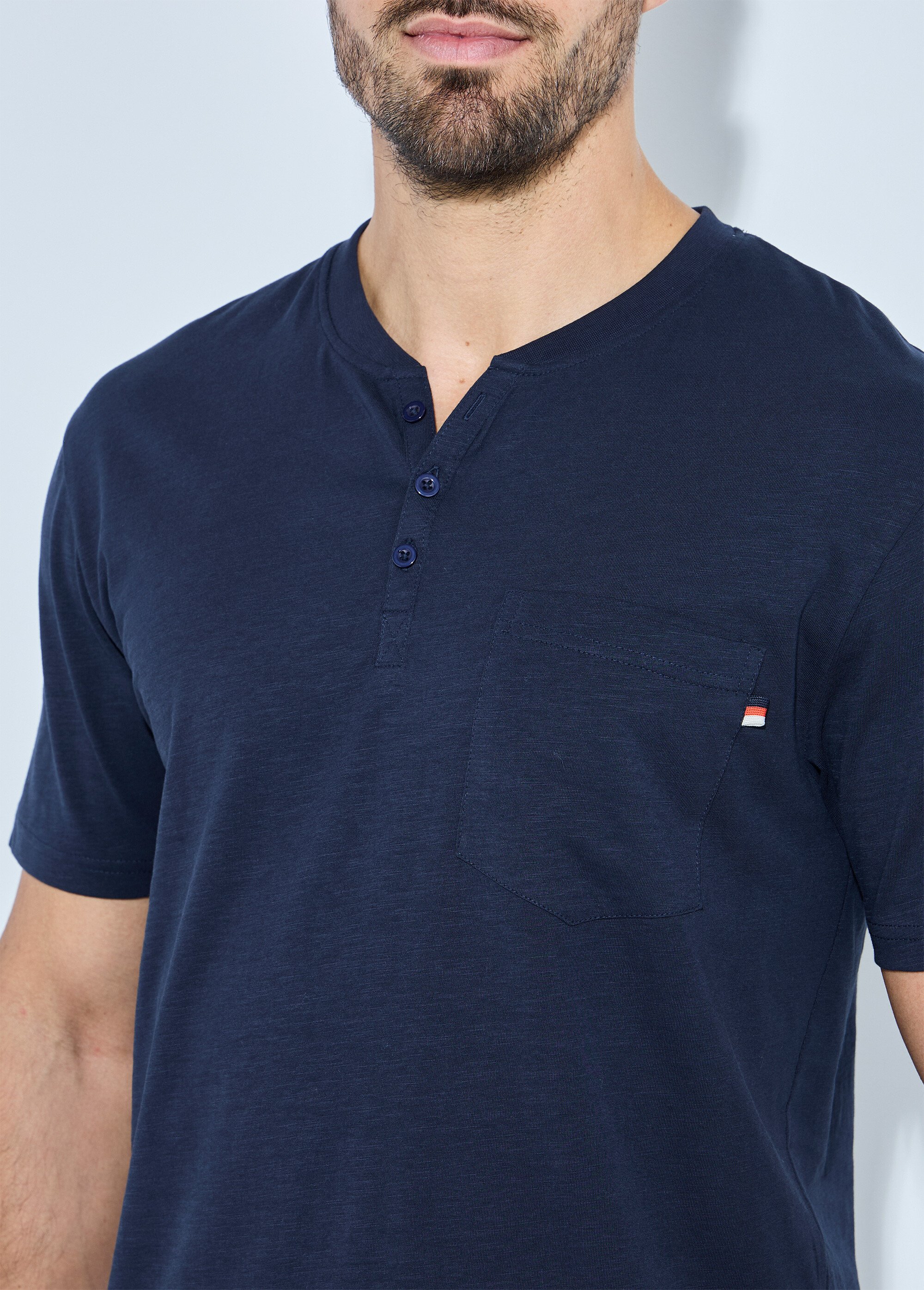 T-shirt col tunisien manches courtes jersey uni Homme Bleu FARGO DE1