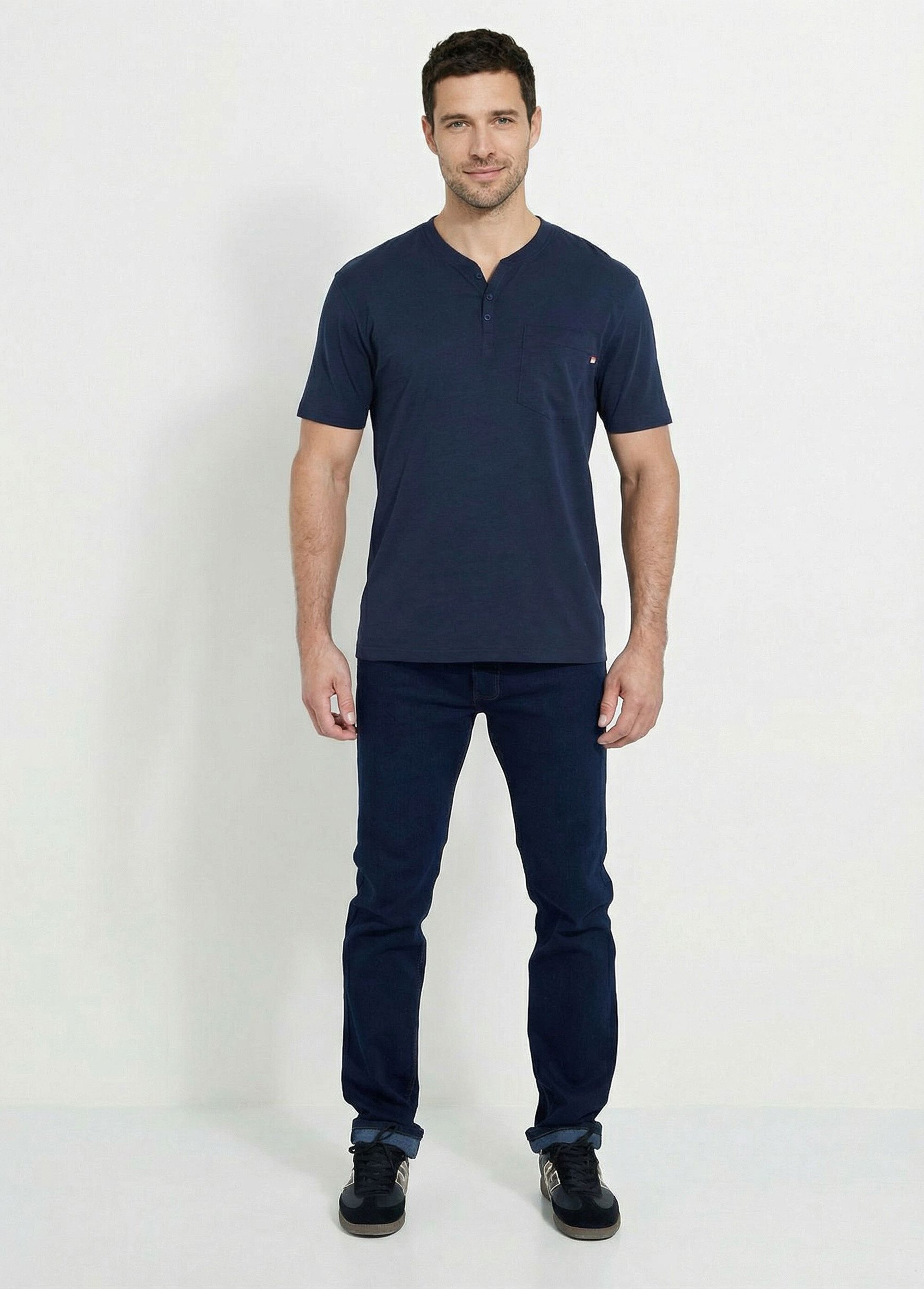 T-shirt col tunisien manches courtes jersey uni Homme Bleu FARGO SF1