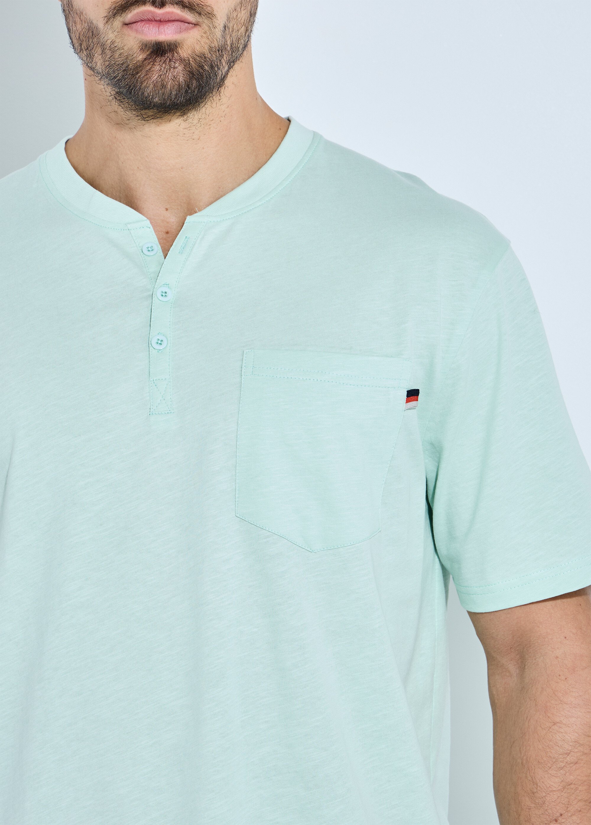 T-shirt col tunisien manches courtes jersey uni Homme Vert FARGO DE1