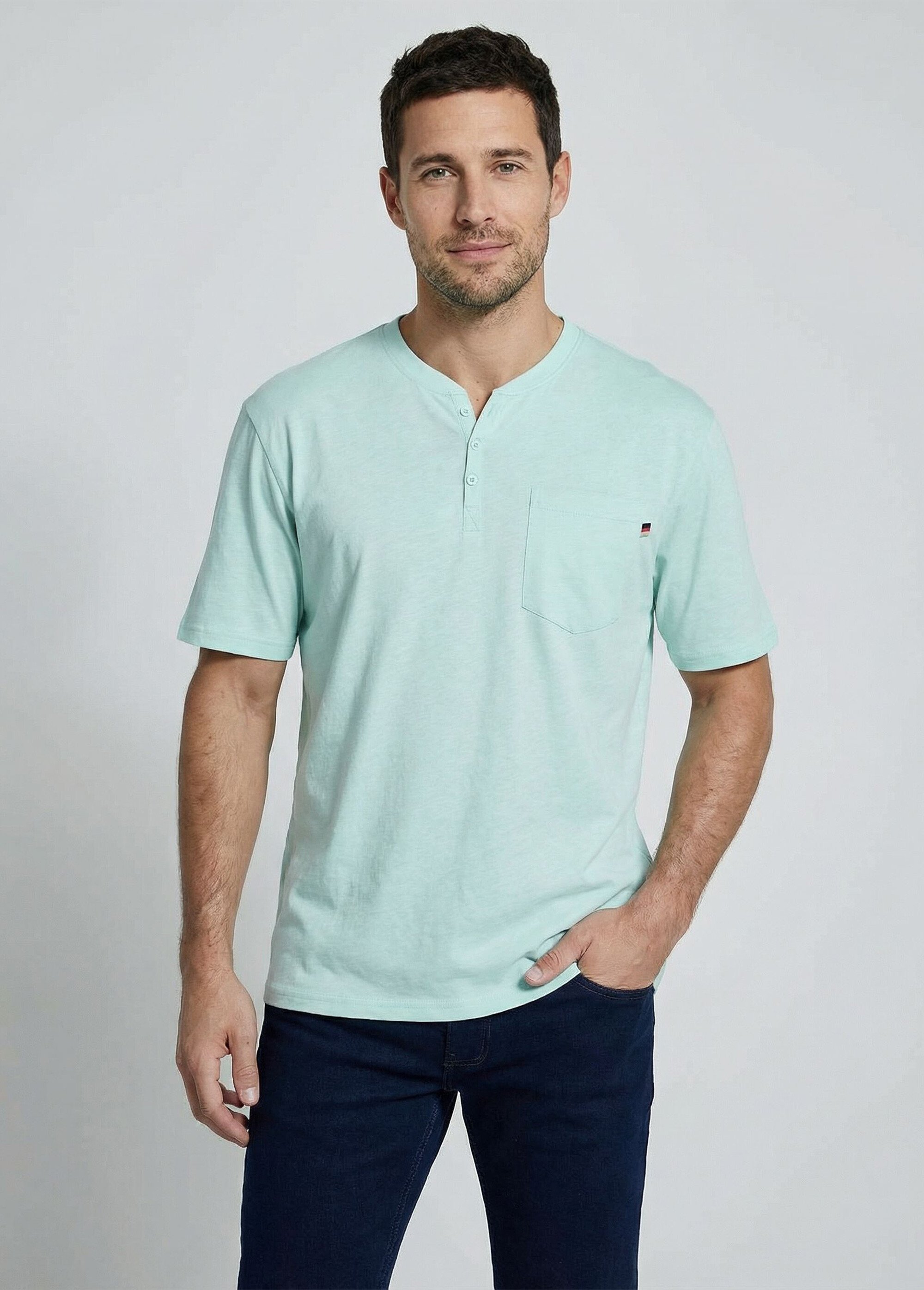 T-shirt col tunisien manches courtes jersey uni Homme Vert FARGO FA1