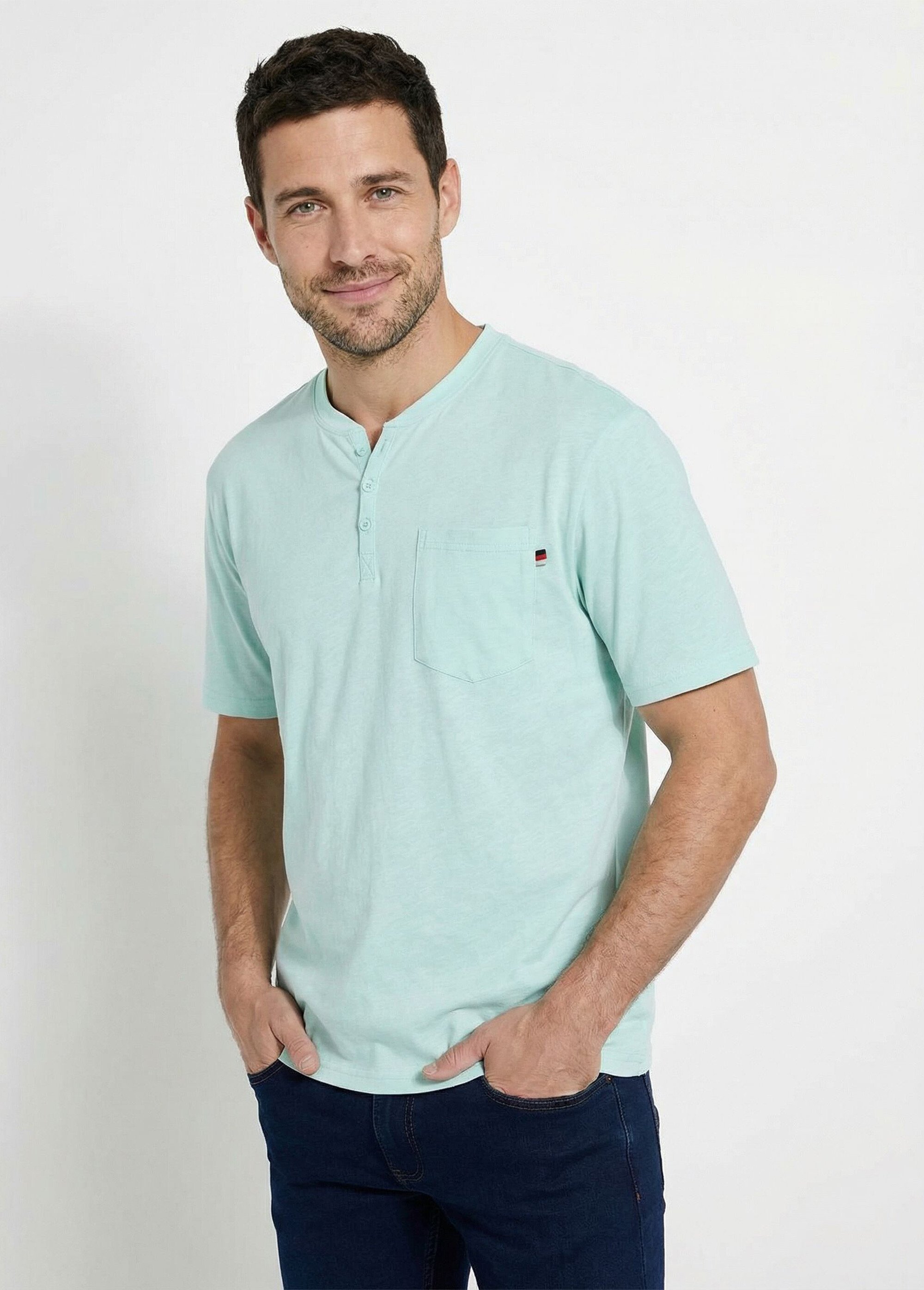 T-shirt col tunisien manches courtes jersey uni Homme Vert FARGO MV1