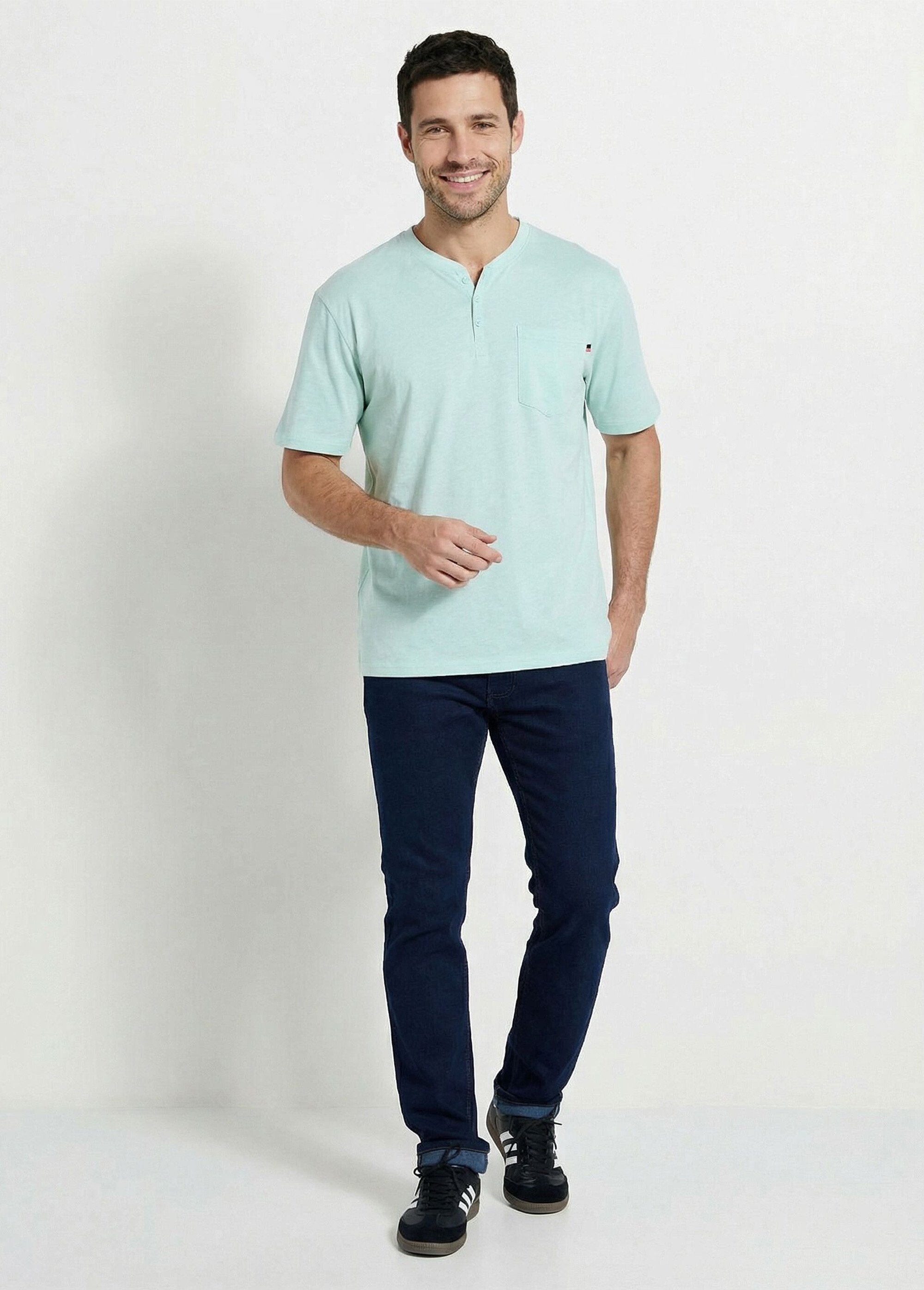 T-shirt col tunisien manches courtes jersey uni Homme Vert FARGO SF1