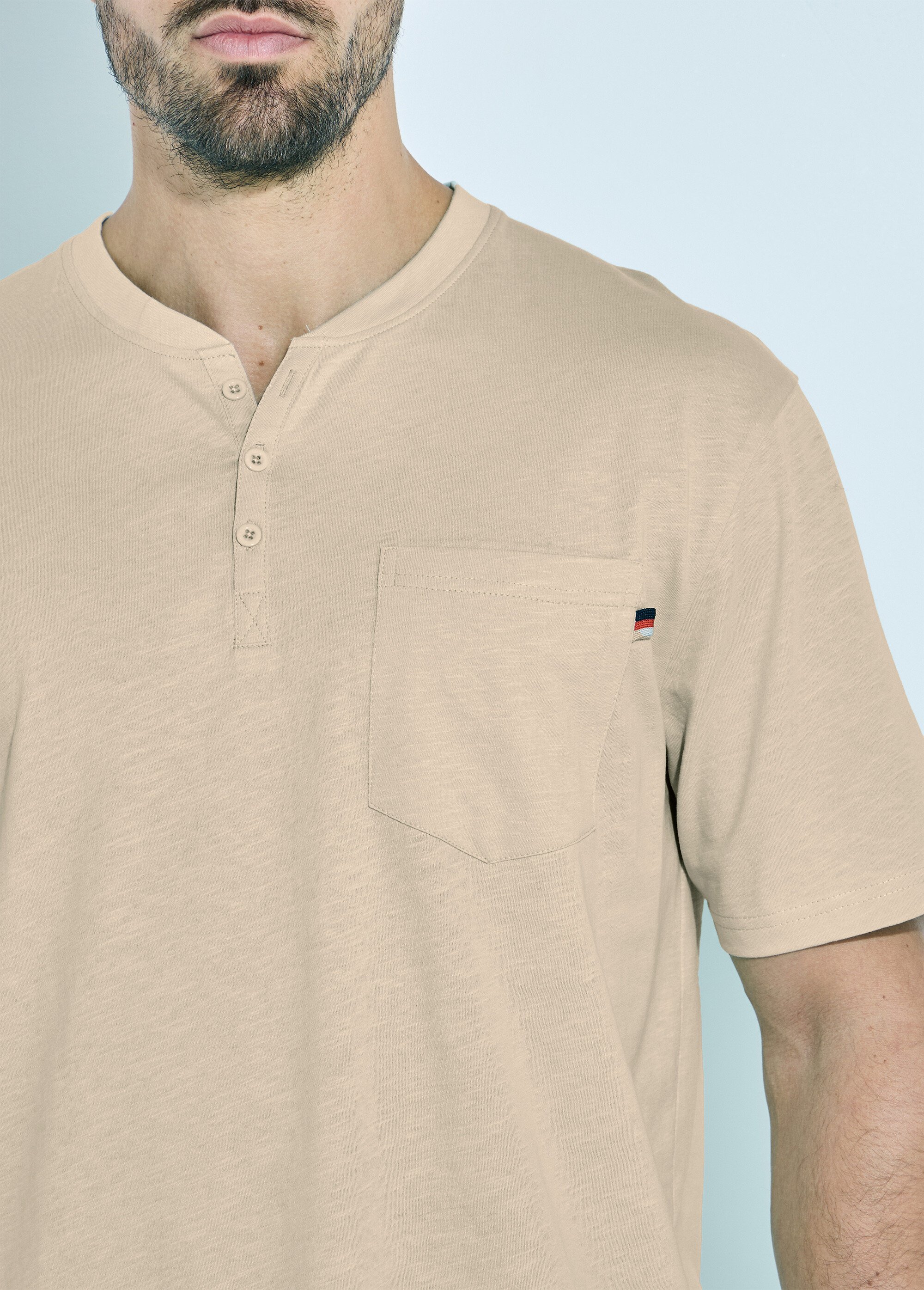 T-shirt col tunisien manches courtes jersey uni Homme Beige FARGO DE1