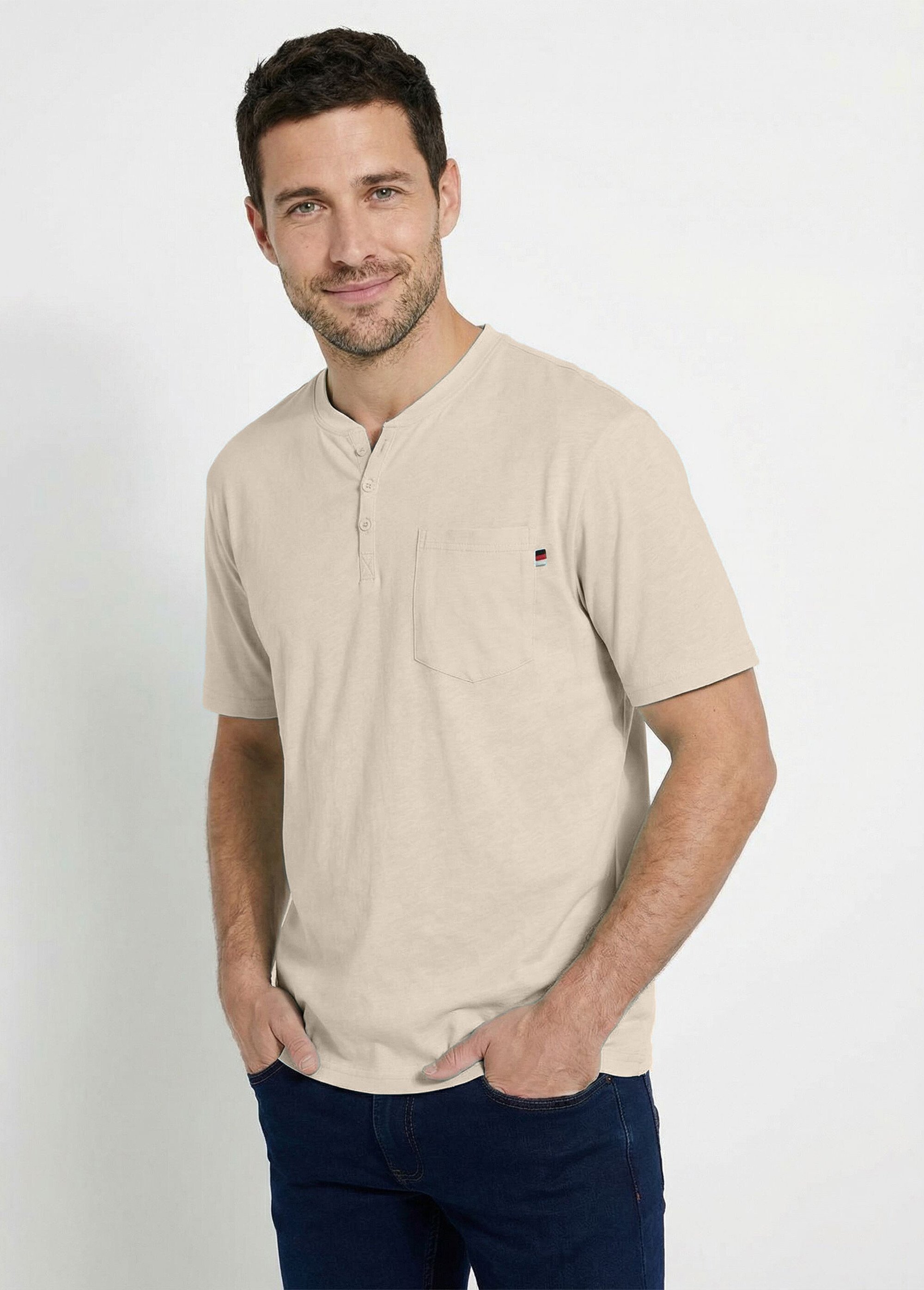 T-shirt col tunisien manches courtes jersey uni Homme Beige FARGO MV1