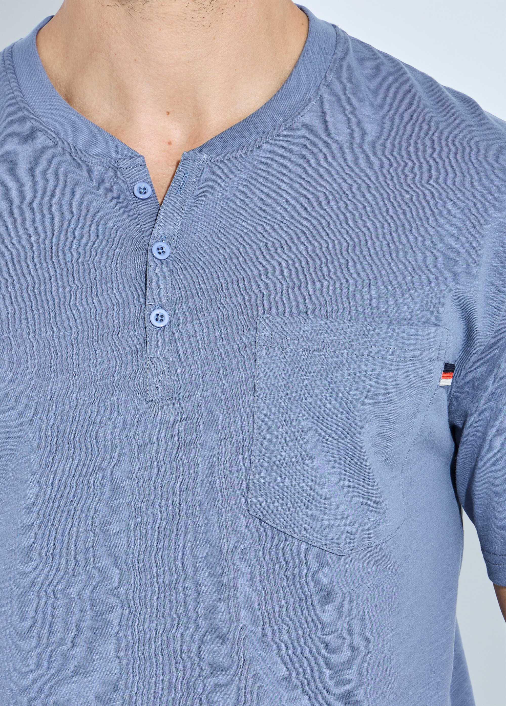 T-shirt col tunisien manches courtes jersey uni Homme Gris FARGO DE1