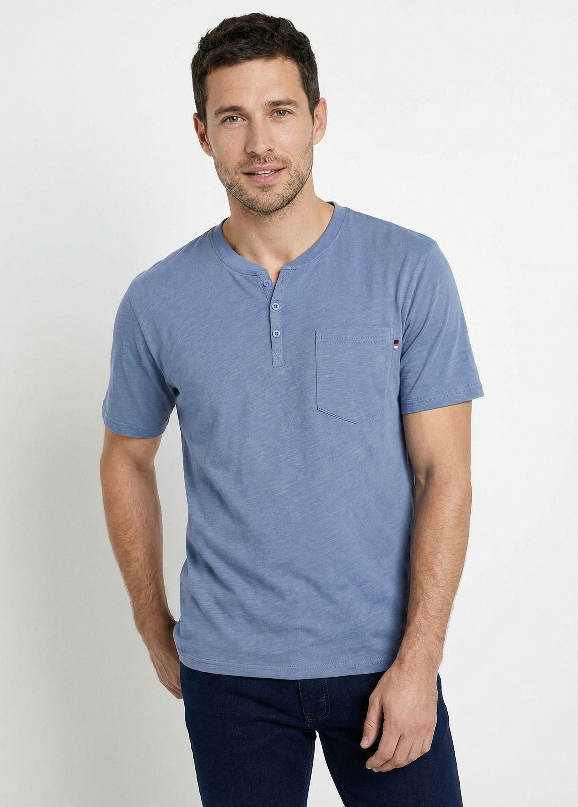 T-shirt col tunisien manches courtes jersey uni Homme Gris FARGO FA1