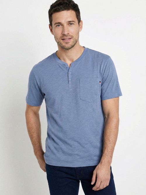 T-shirt col tunisien manches courtes jersey uni Homme Gris FARGO FA1