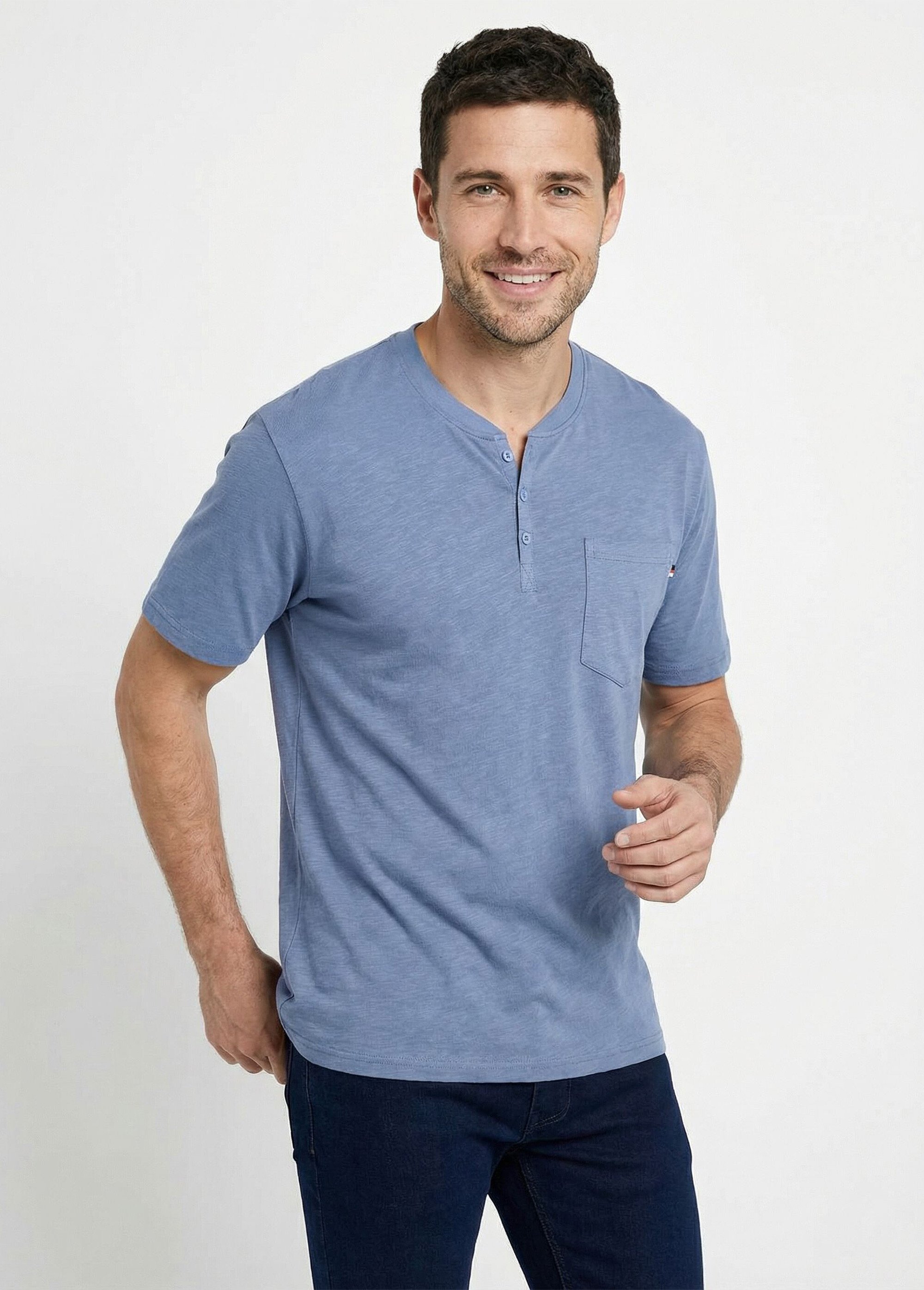 T-shirt col tunisien manches courtes jersey uni Homme Gris FARGO MV1