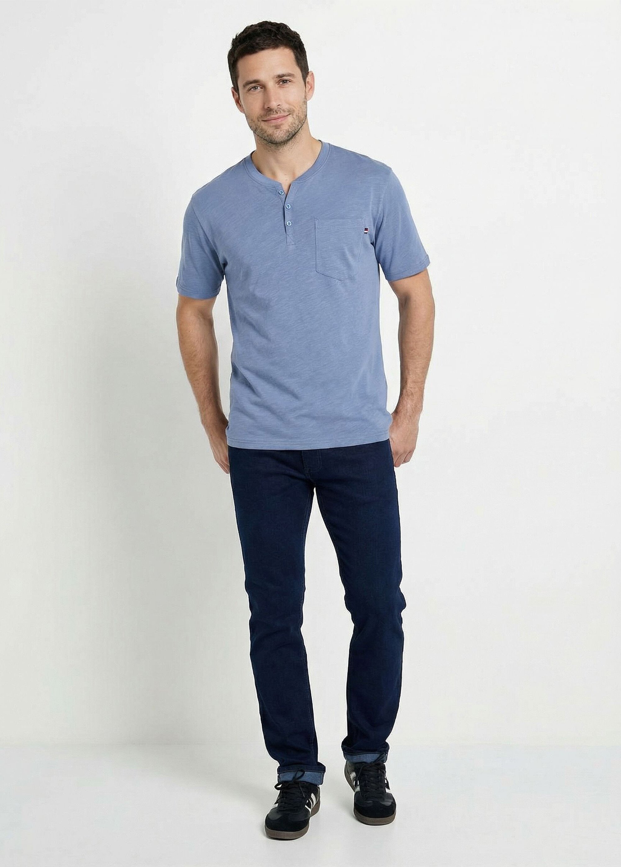 T-shirt col tunisien manches courtes jersey uni Homme Gris FARGO SF1