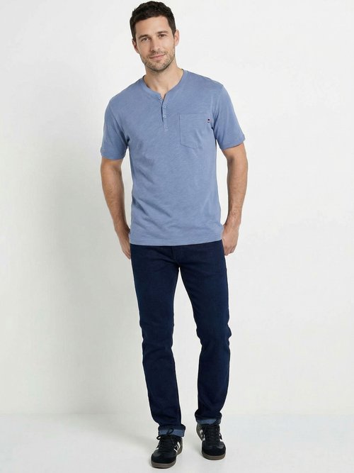 T-shirt col tunisien manches courtes jersey uni Homme Gris FARGO SF1