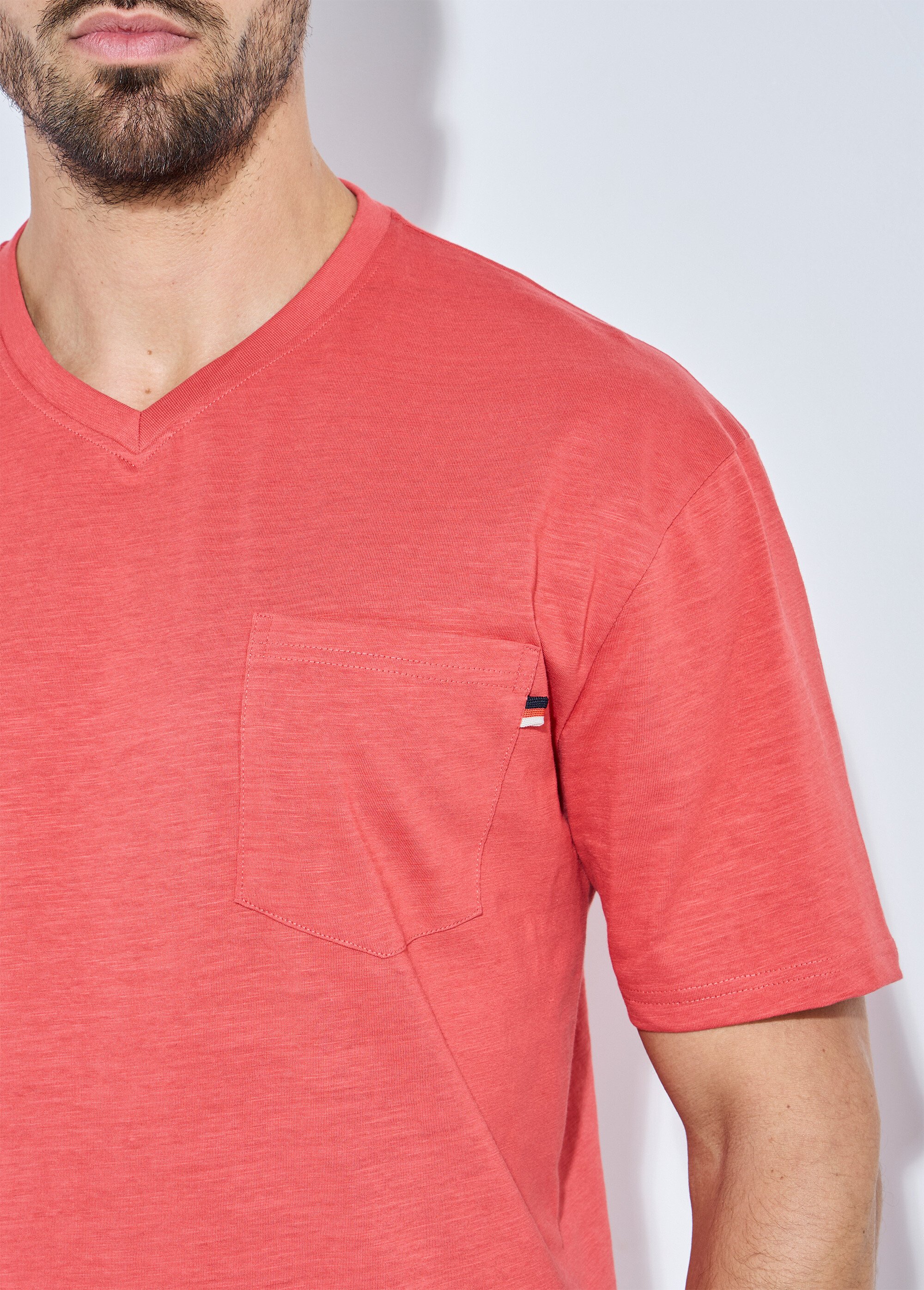 T-shirt col V manches courtes jersey uni Homme Rouge FIDELIO DE1