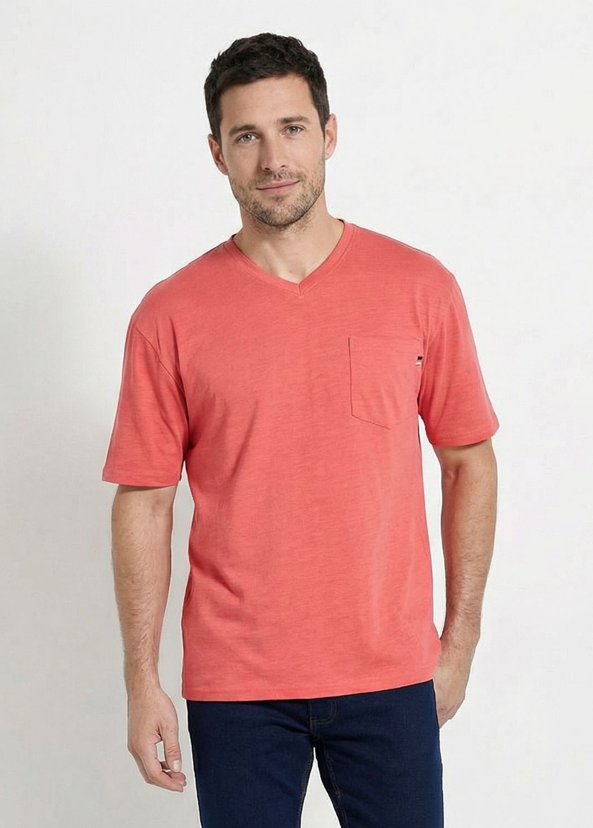 T-shirt col V manches courtes jersey uni Homme Rouge FIDELIO FA1