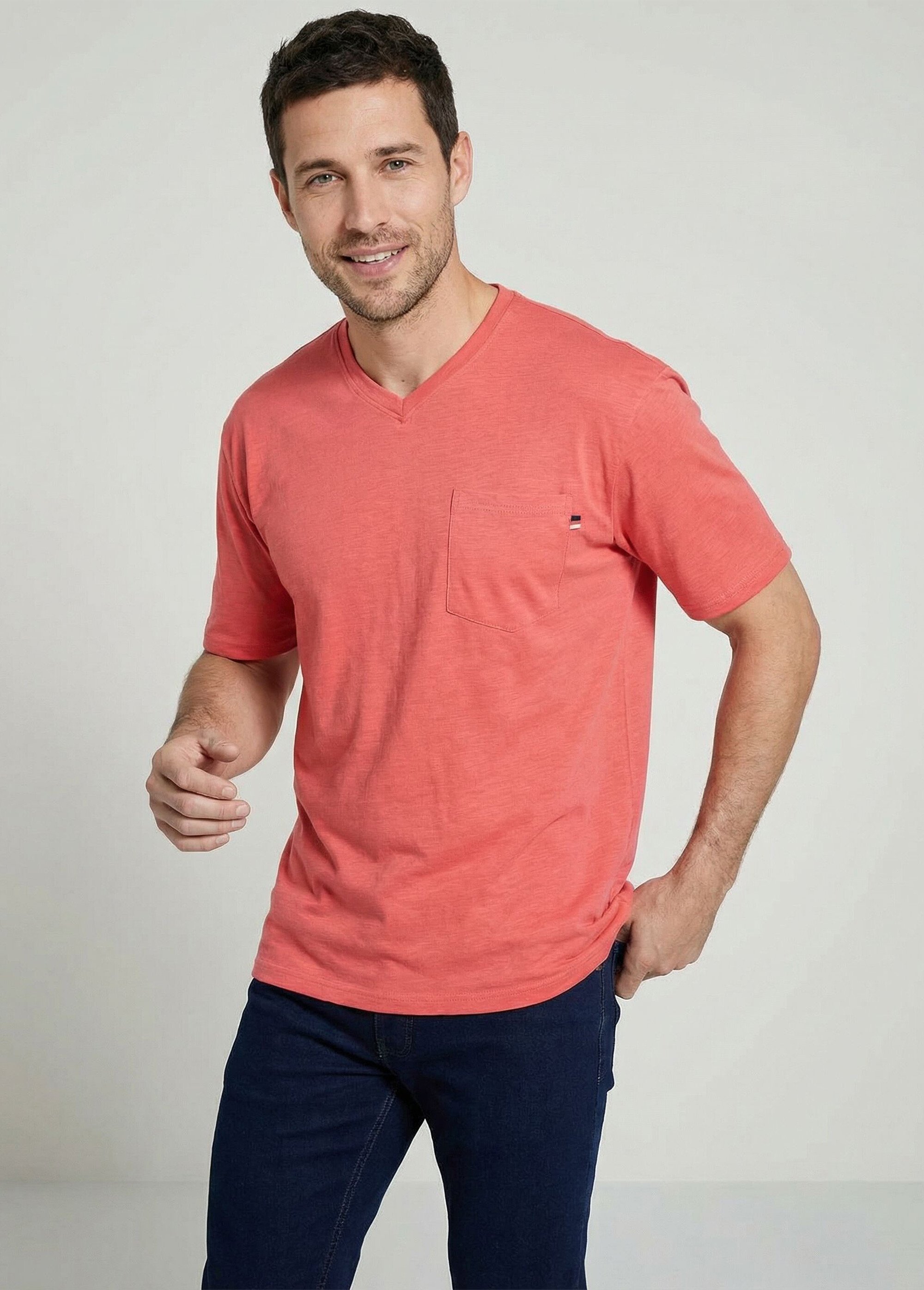 T-shirt col V manches courtes jersey uni Homme Rouge FIDELIO MV1