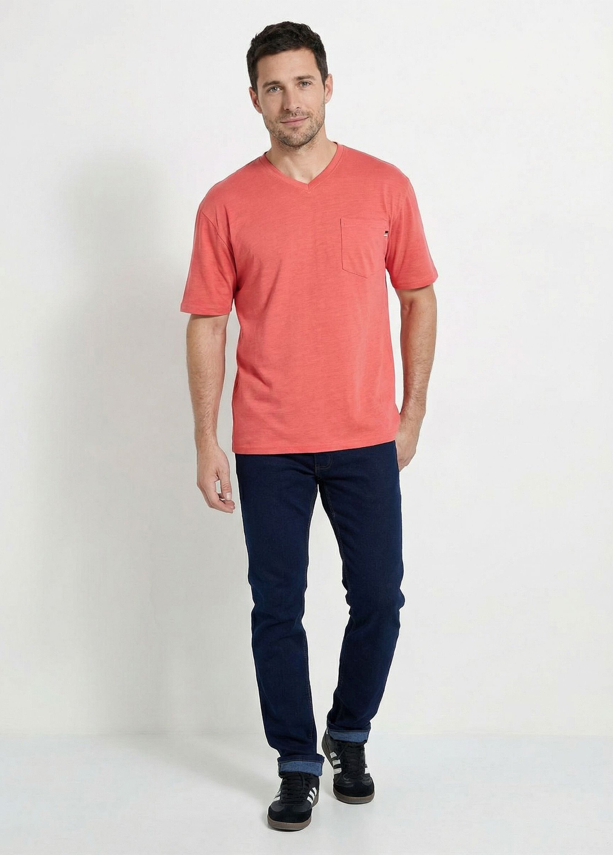 T-shirt col V manches courtes jersey uni Homme Rouge FIDELIO SF1