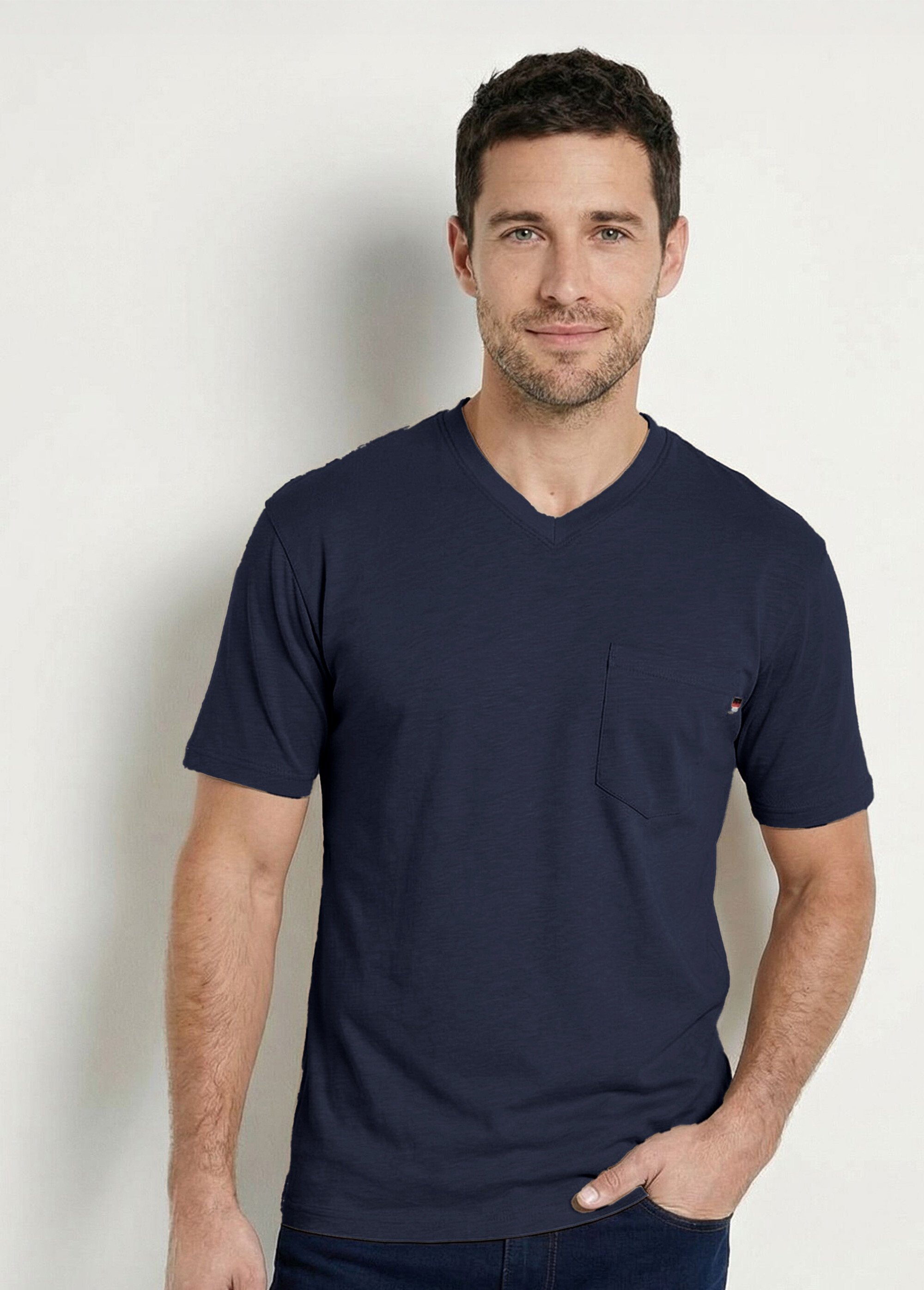 T-shirt col V manches courtes jersey uni Homme Bleu FIDELIO FA1