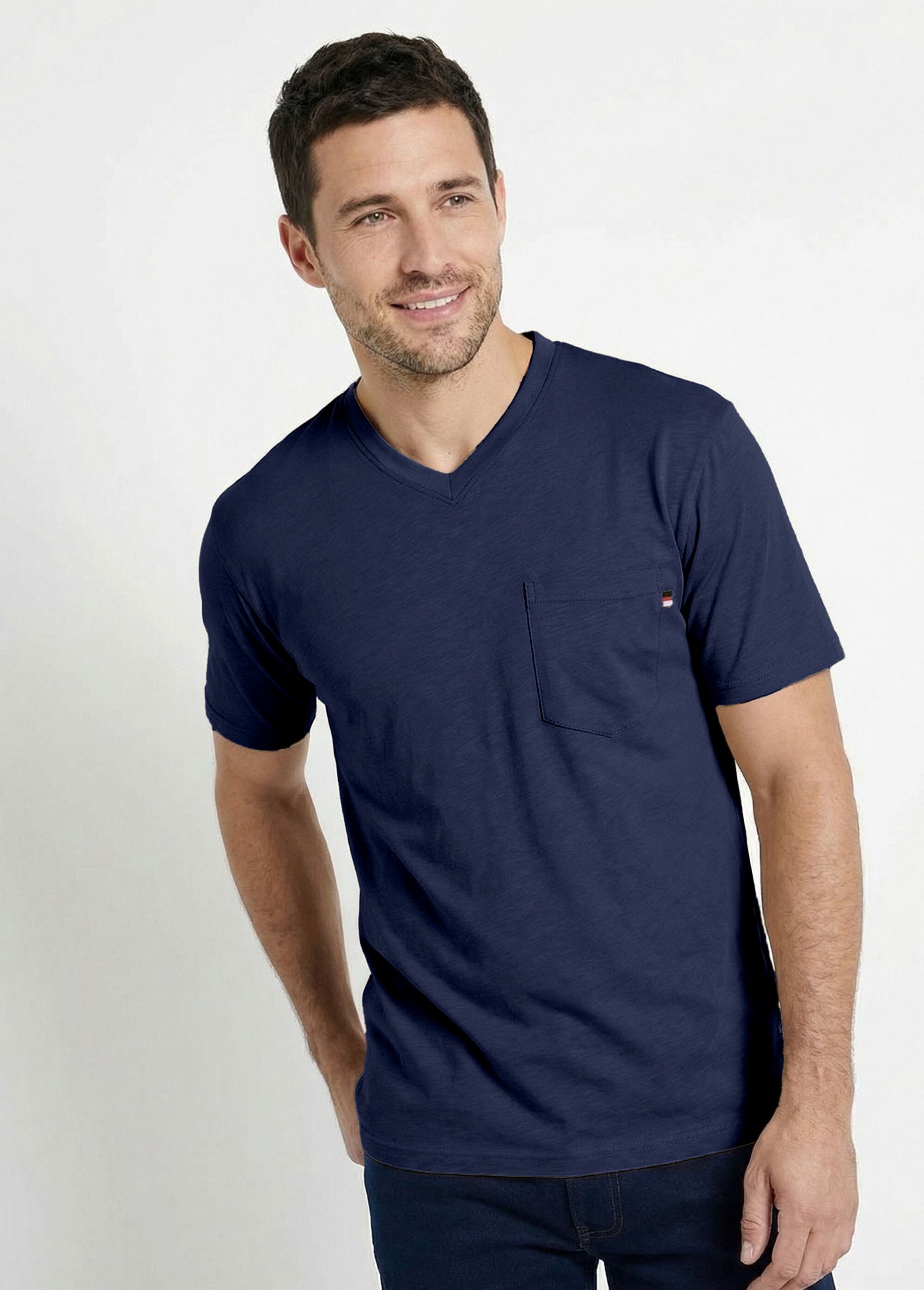 T-shirt col V manches courtes jersey uni Homme Bleu FIDELIO MV1