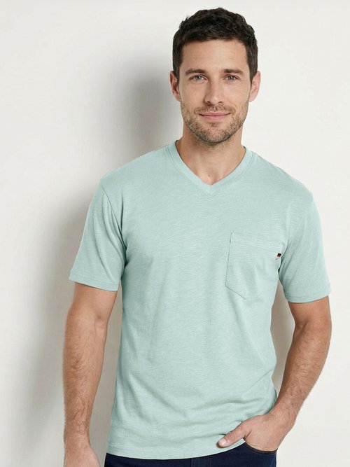 T-shirt col V manches courtes jersey uni Homme Vert FIDELIO FA1