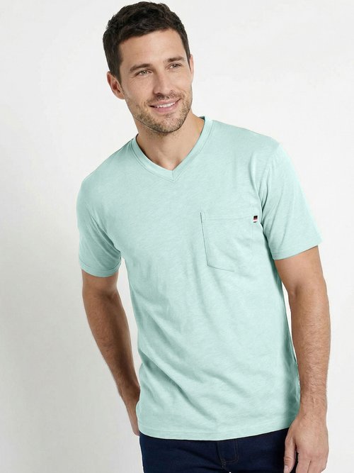 T-shirt col V manches courtes jersey uni Homme Vert FIDELIO MV1