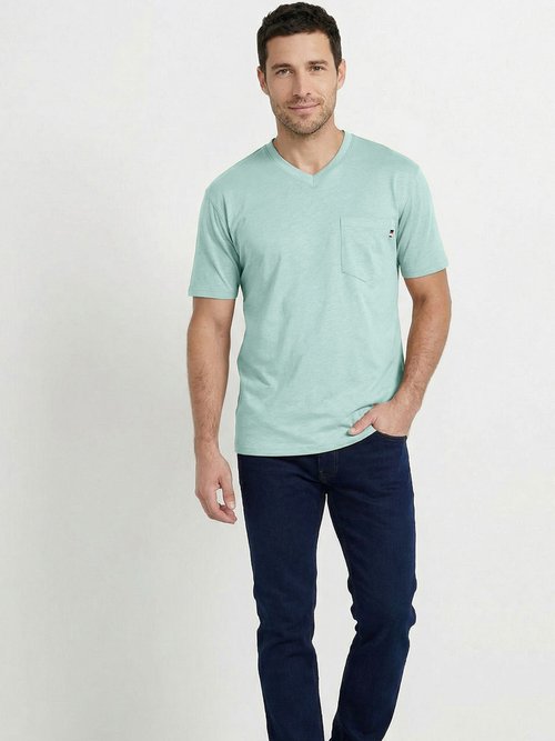 T-shirt col V manches courtes jersey uni Homme Vert FIDELIO SF1