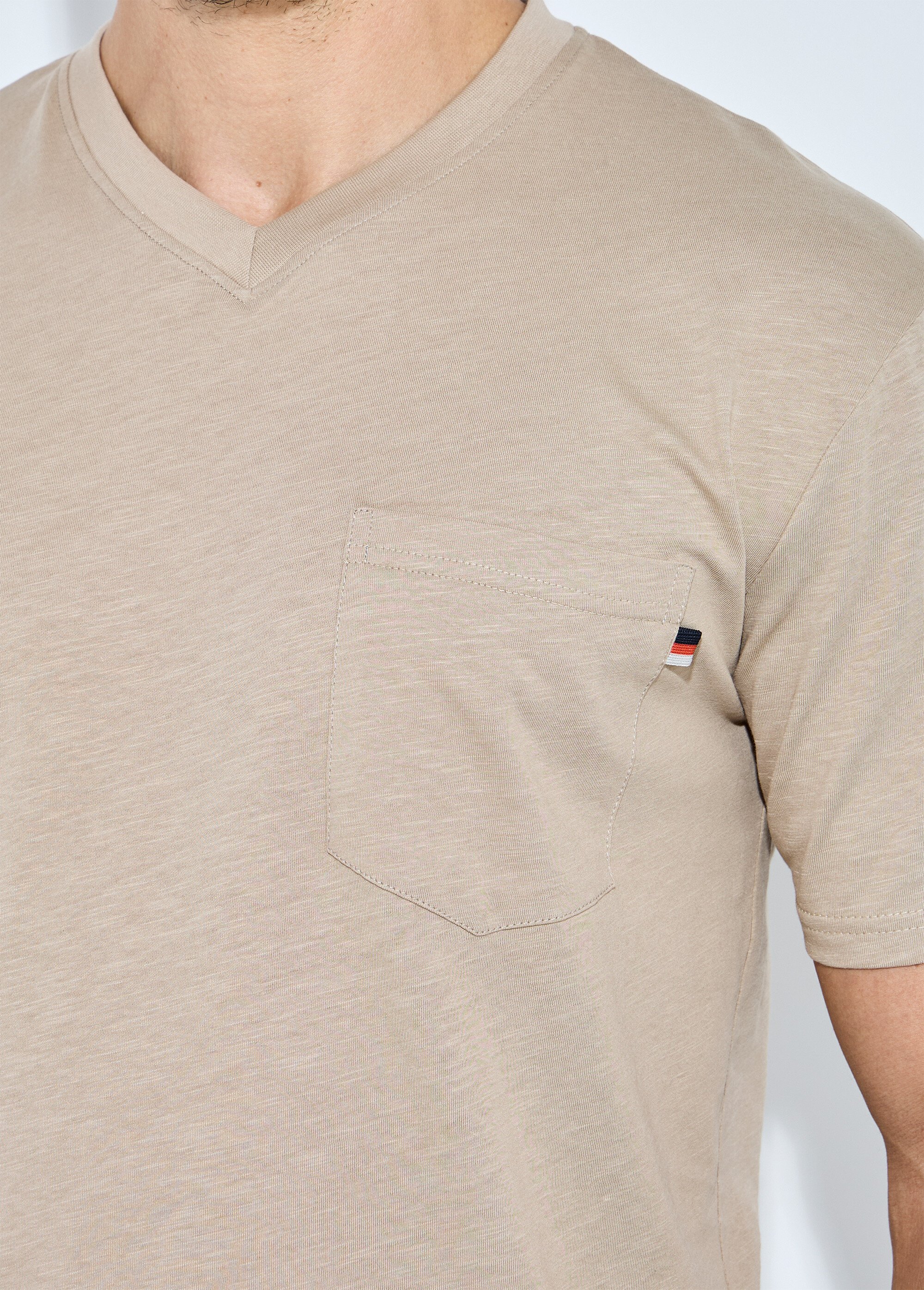 T-shirt col V manches courtes jersey uni Homme Beige FIDELIO DE1