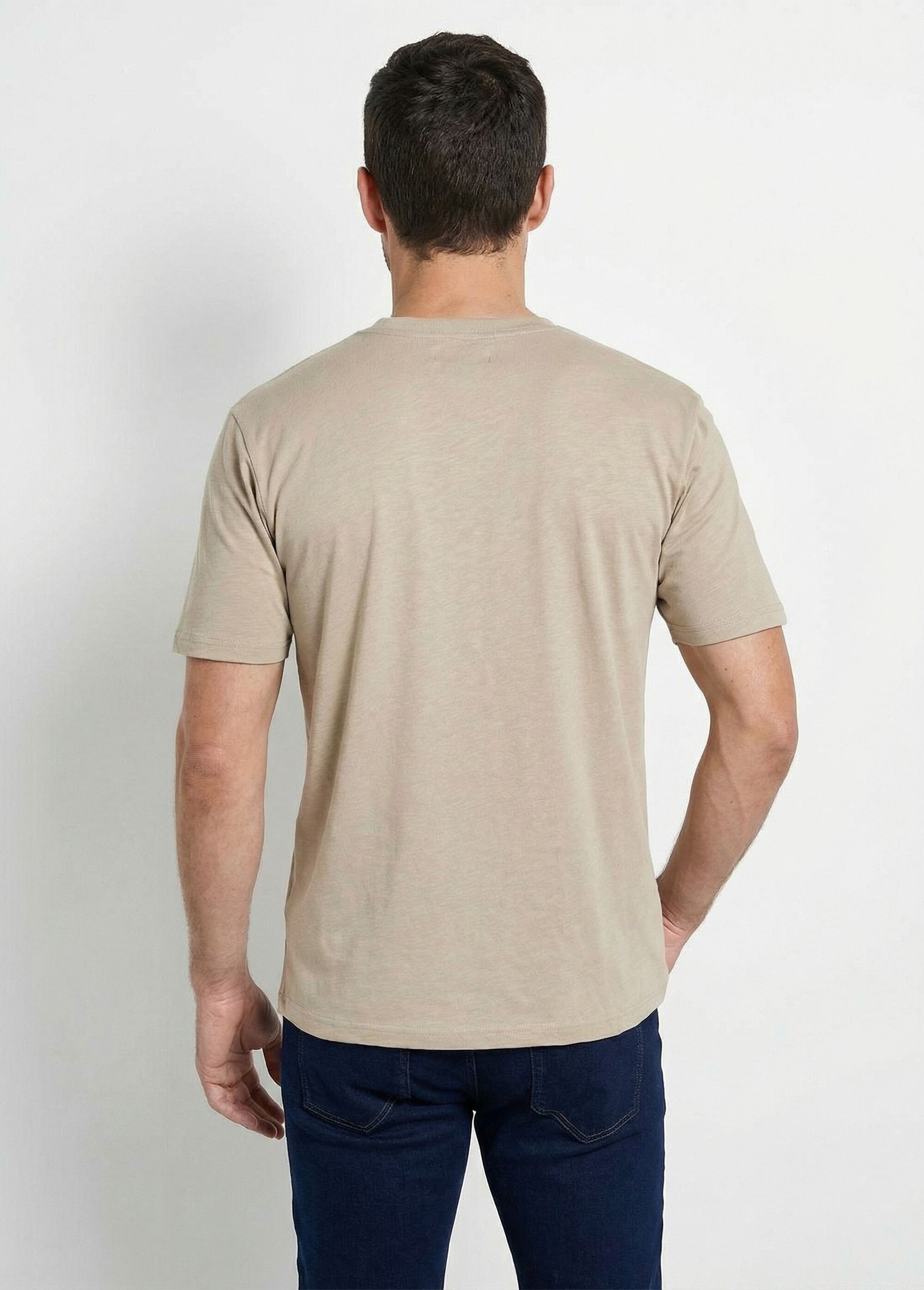 T-shirt col V manches courtes jersey uni Homme Beige FIDELIO DO1