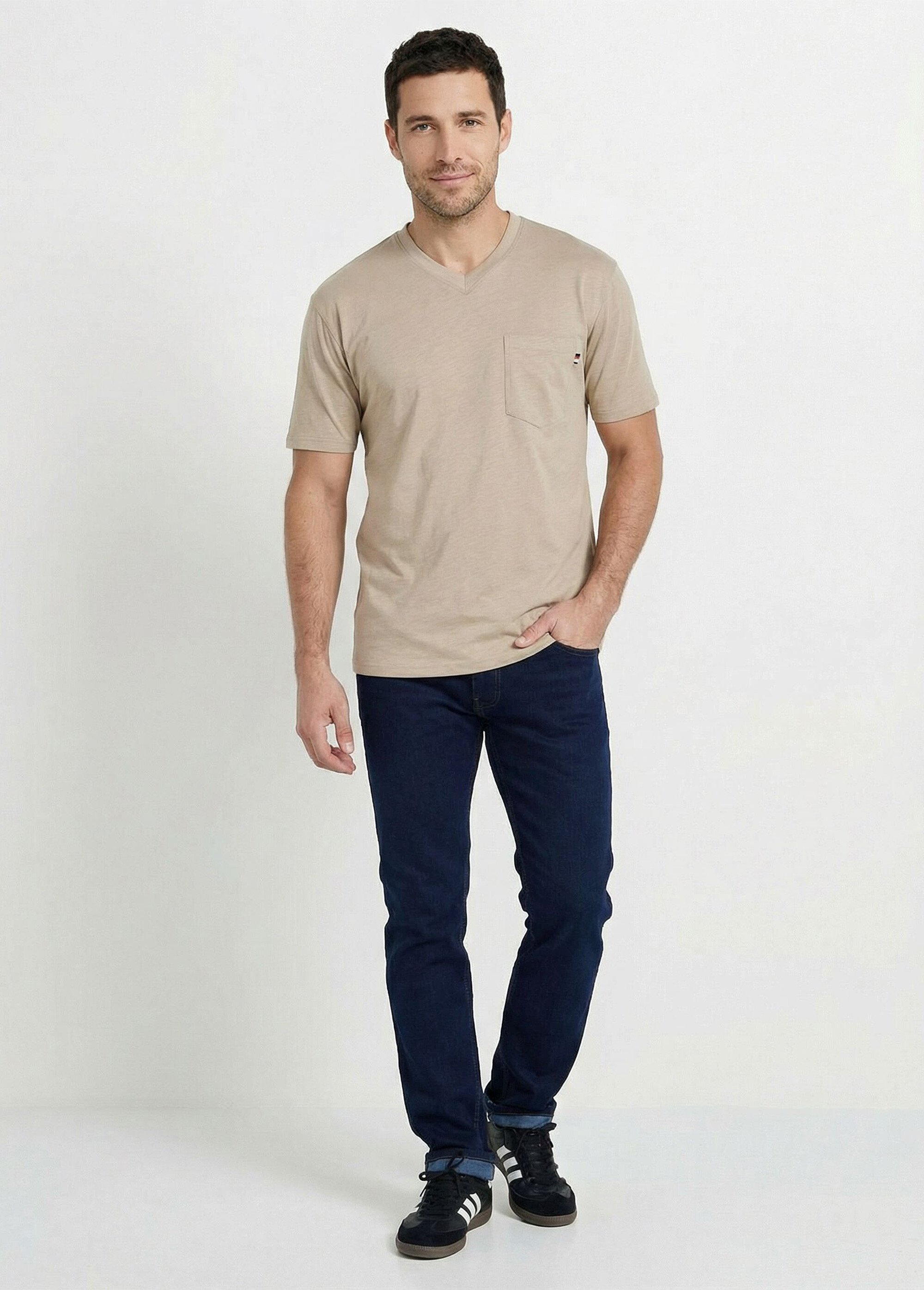 T-shirt col V manches courtes jersey uni Homme Beige FIDELIO SF1