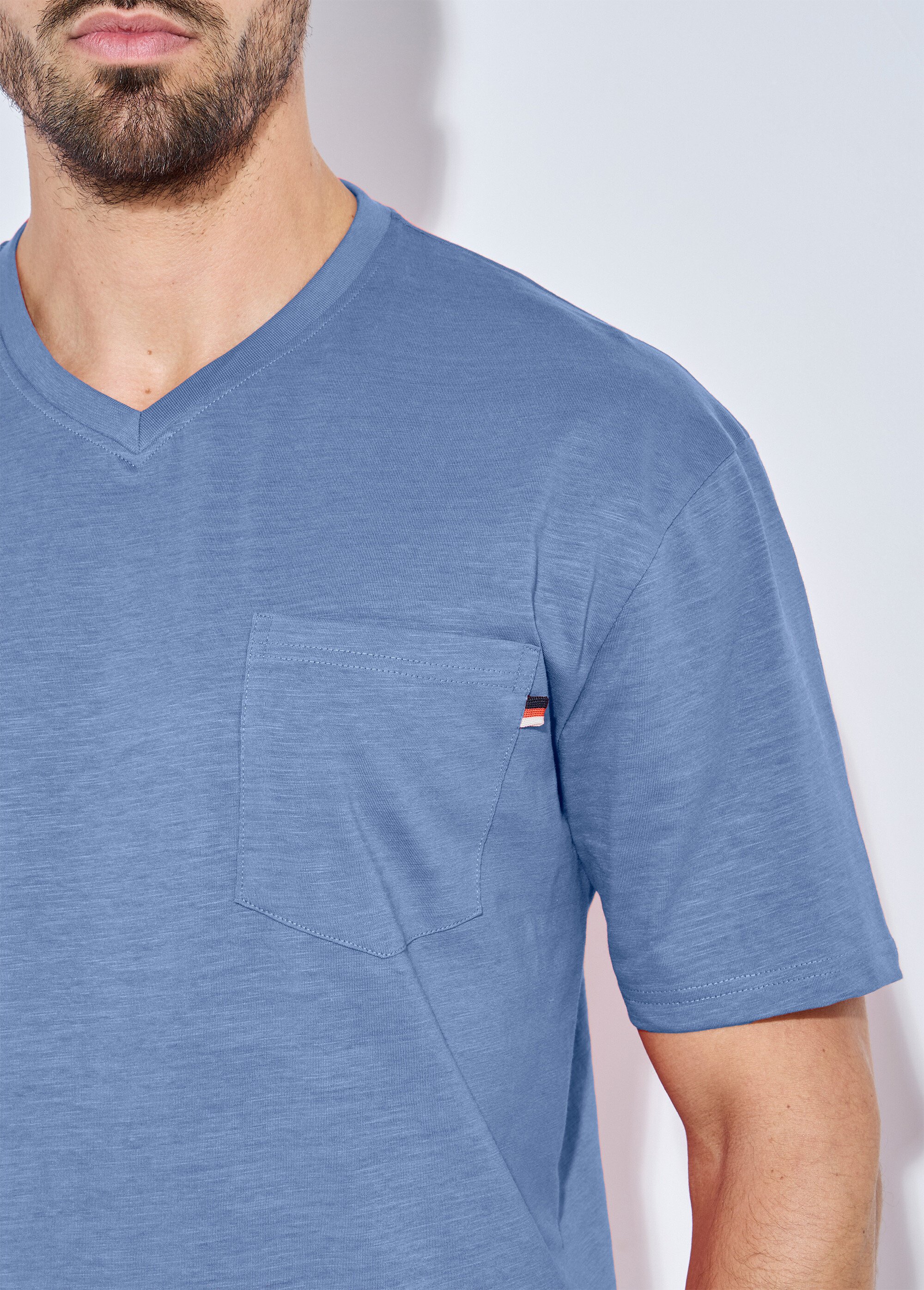 T-shirt col V manches courtes jersey uni