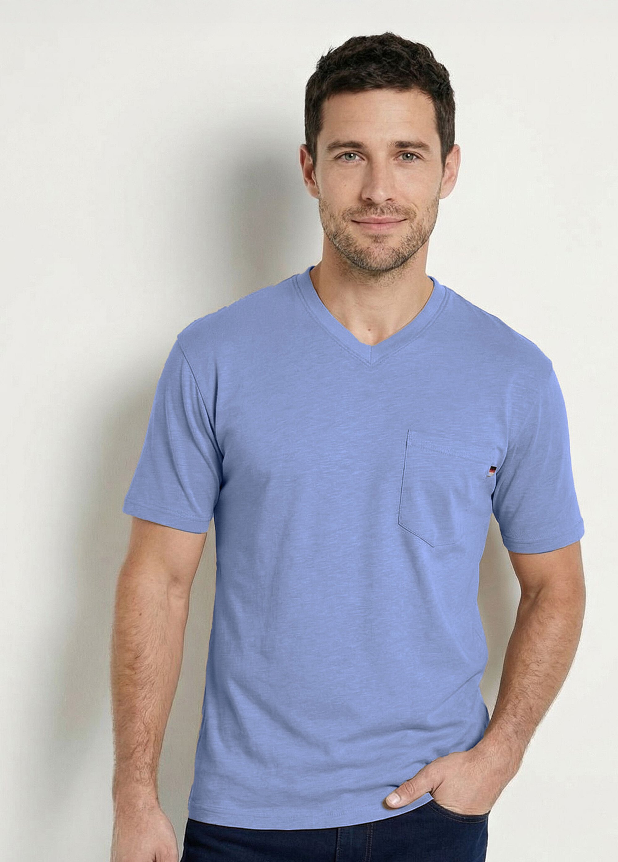 T-shirt col V manches courtes jersey uni Homme Gris FIDELIO FA1