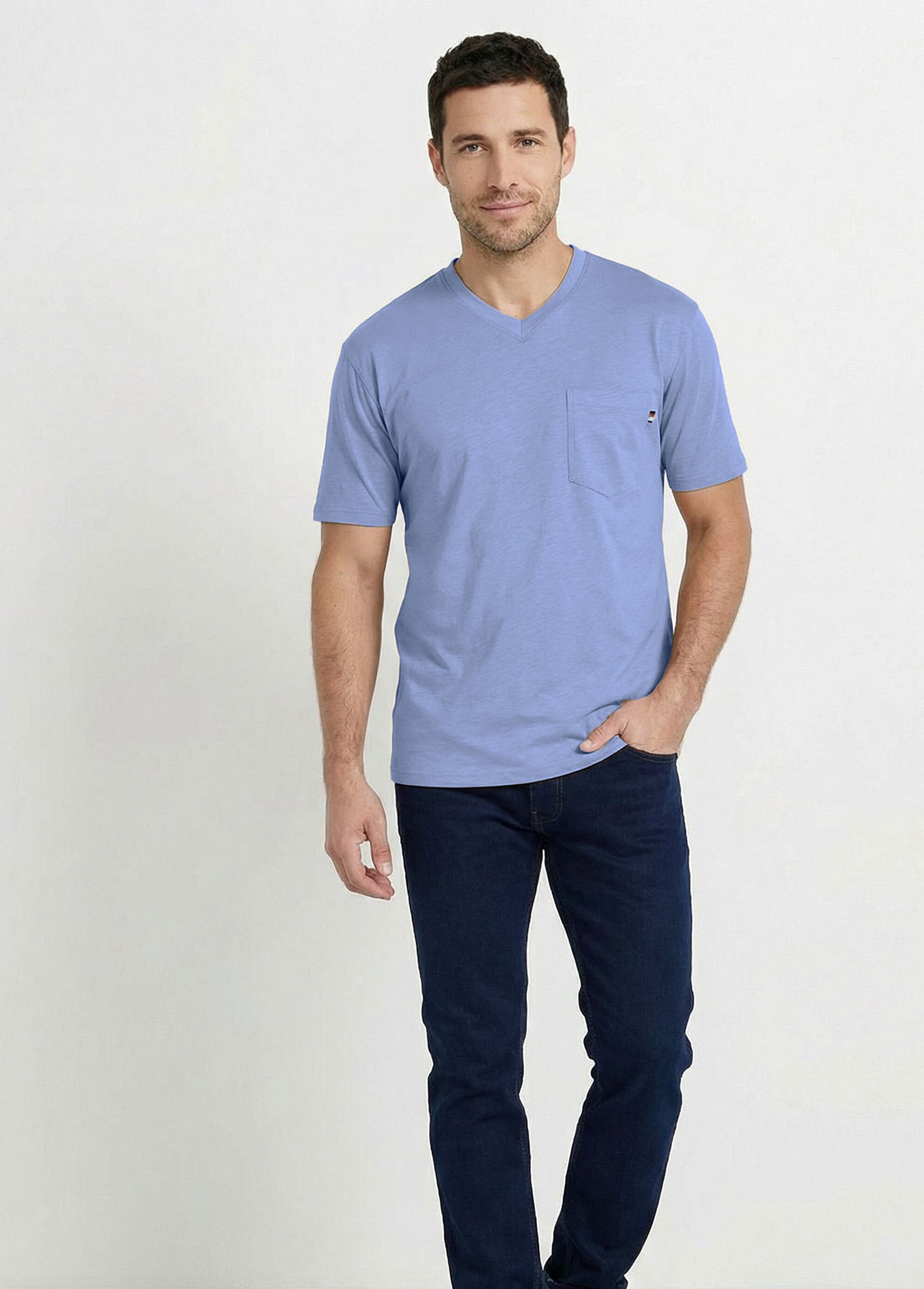 T-shirt col V manches courtes jersey uni Homme Gris FIDELIO SF1