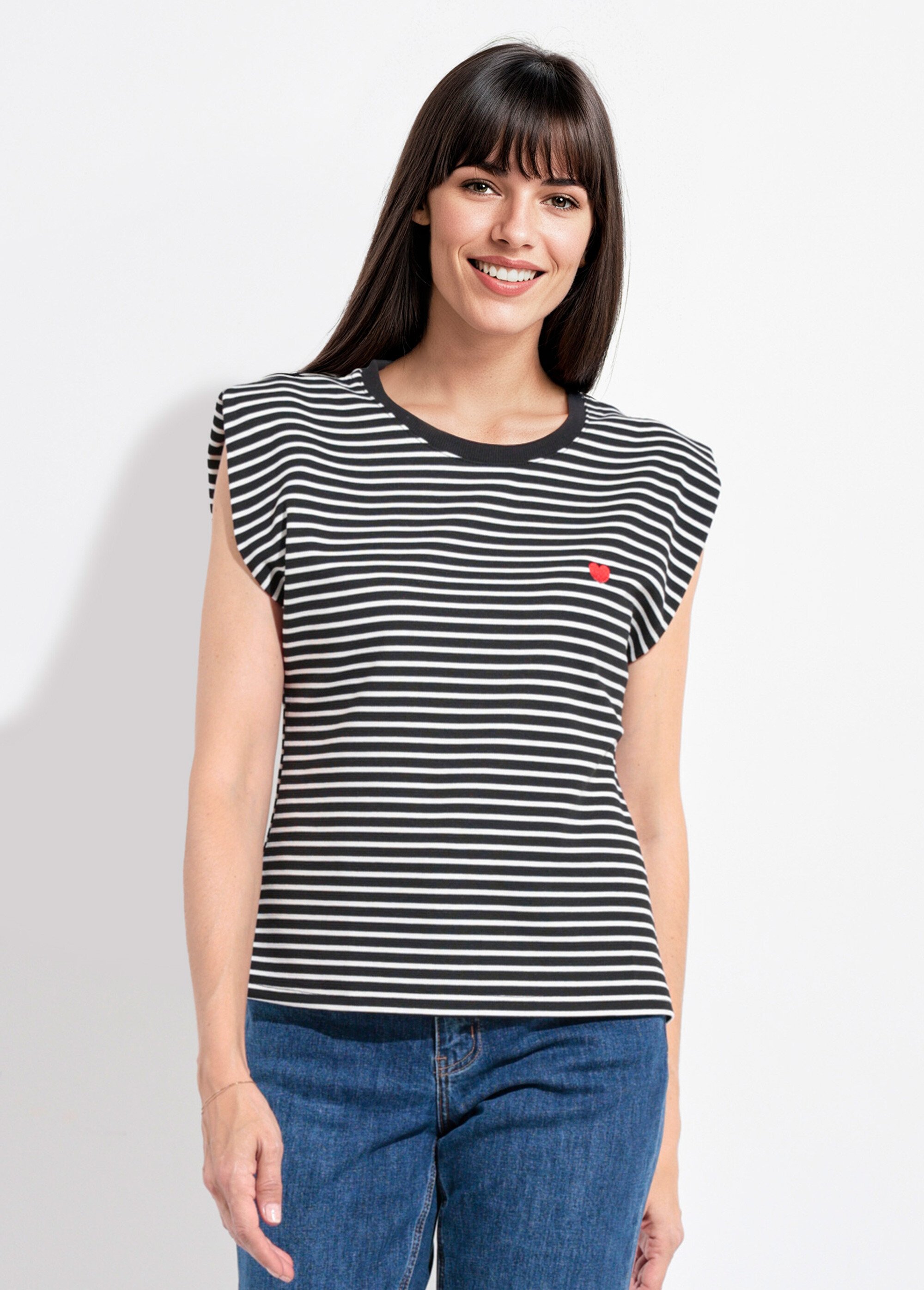 T-shirt rayé reliefé manches kimono