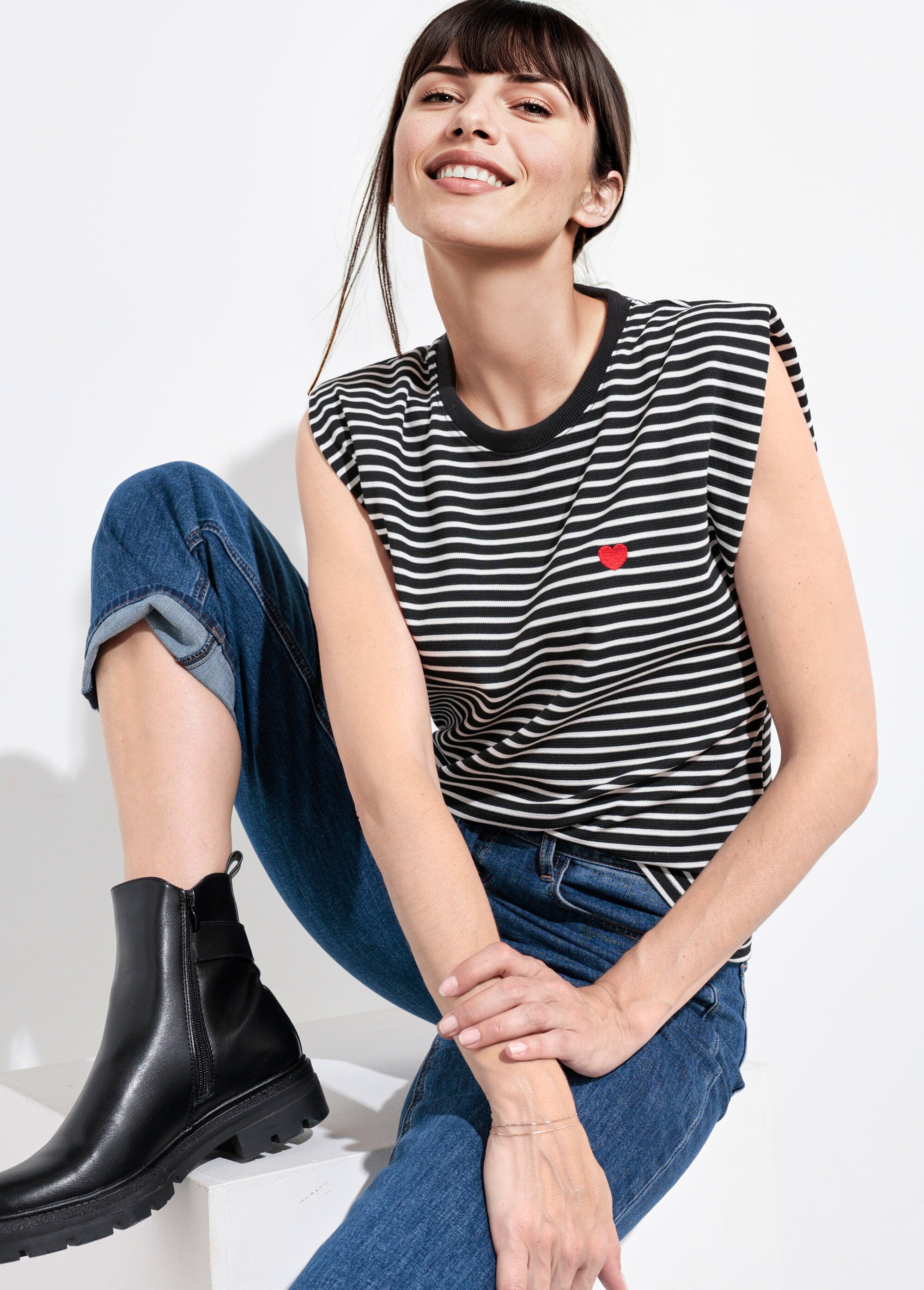 T-shirt rayé reliefé manches kimono