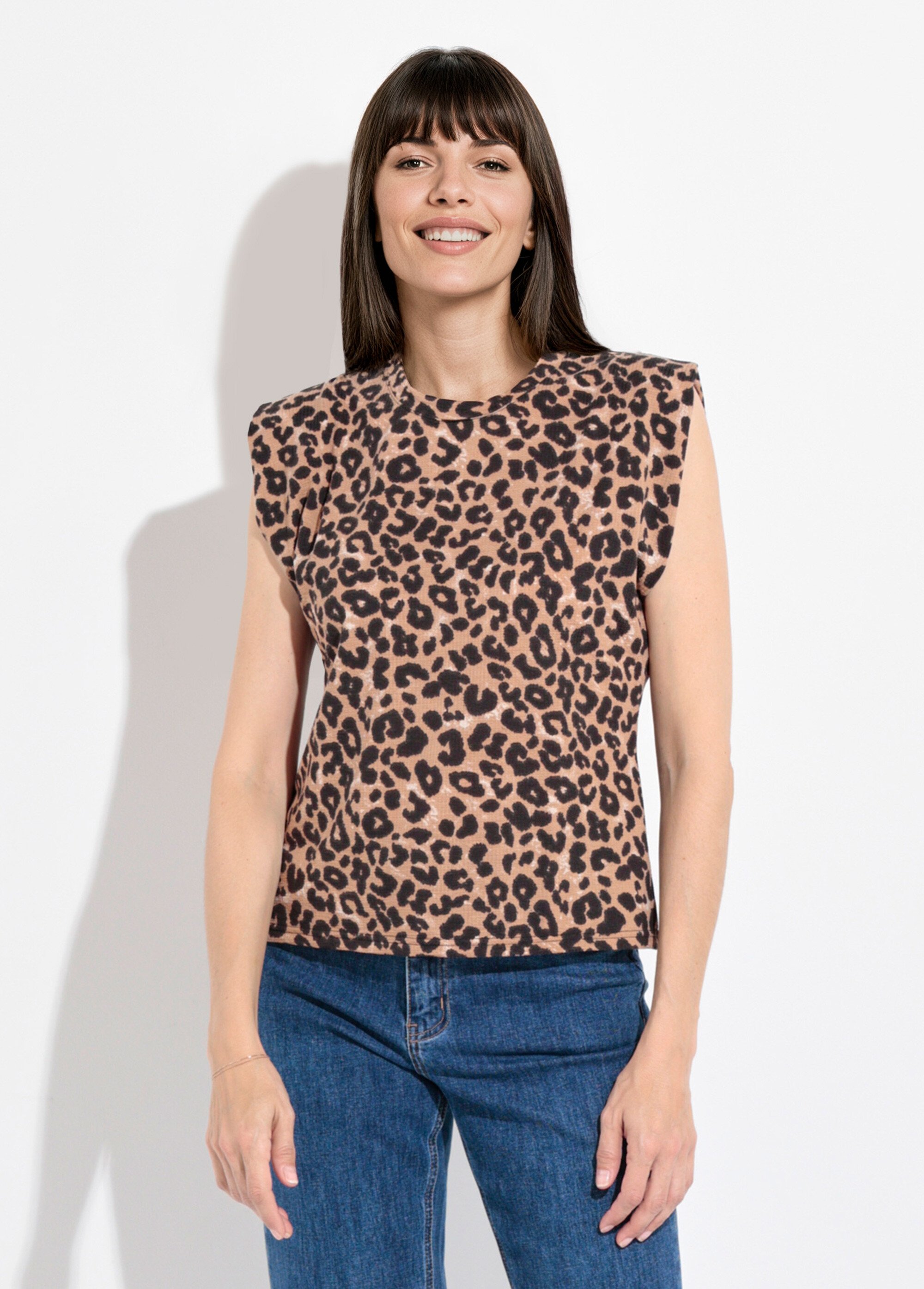 T-shirt reliefé léopard manches kimono Femme Noir JB-B6159 FA1